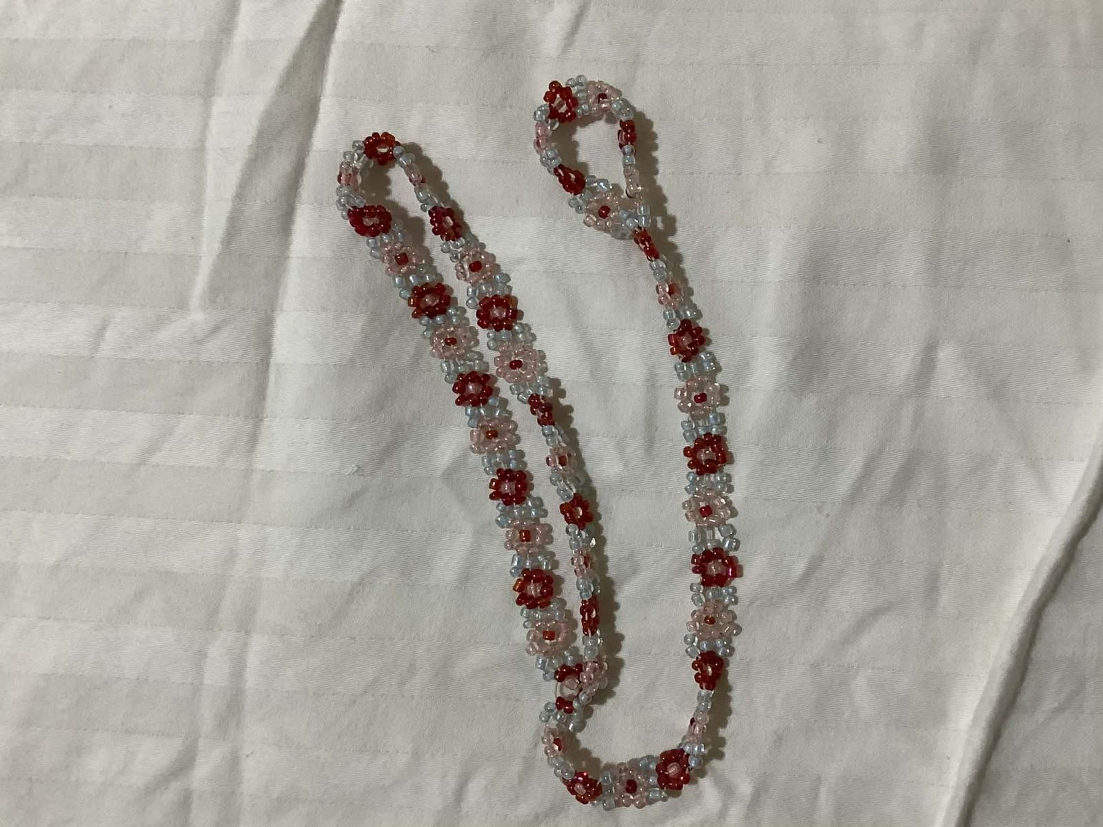 Red Floral Beaded Bracelet