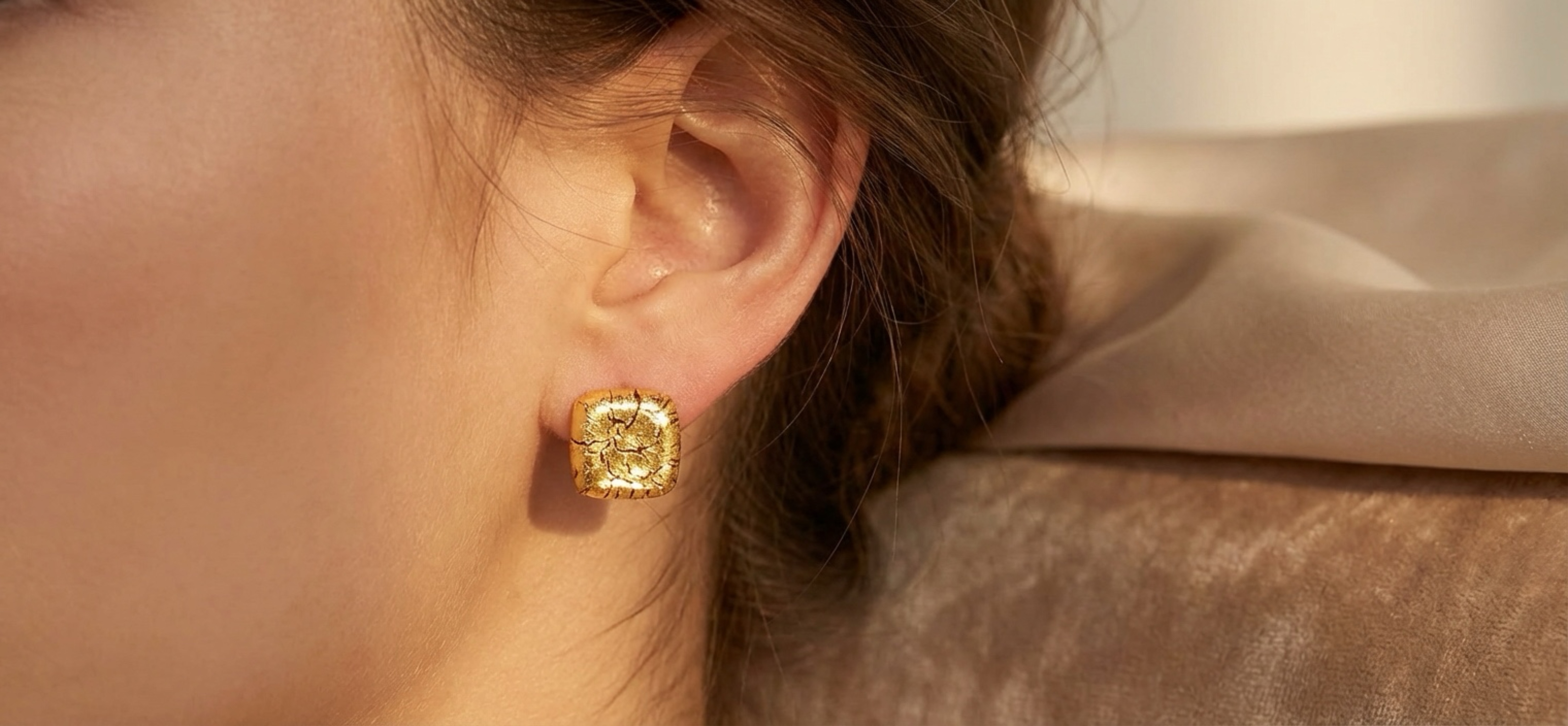 Gold Leaf Square Stud Earrings