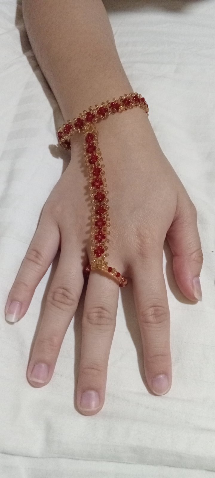 Red Floral Beaded Bracelet