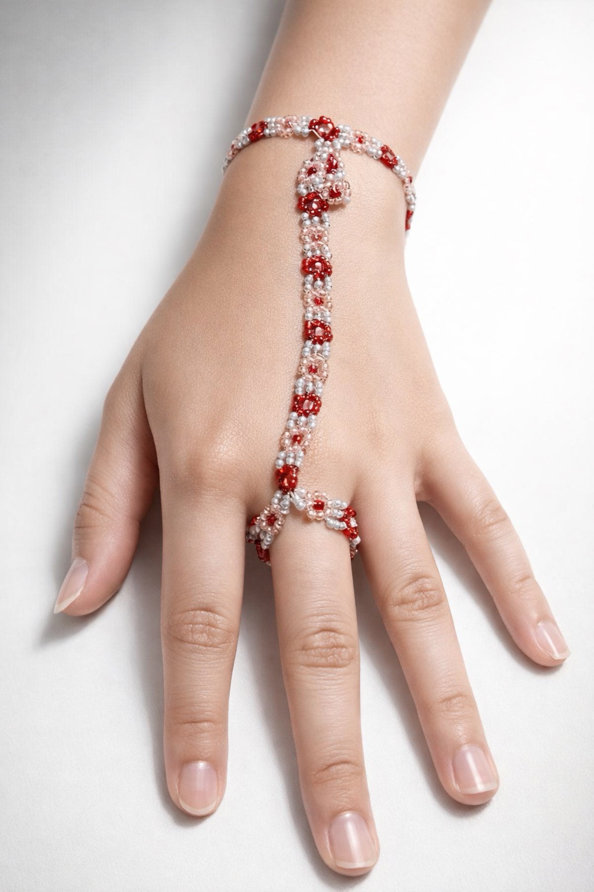 Red Floral Beaded Bracelet