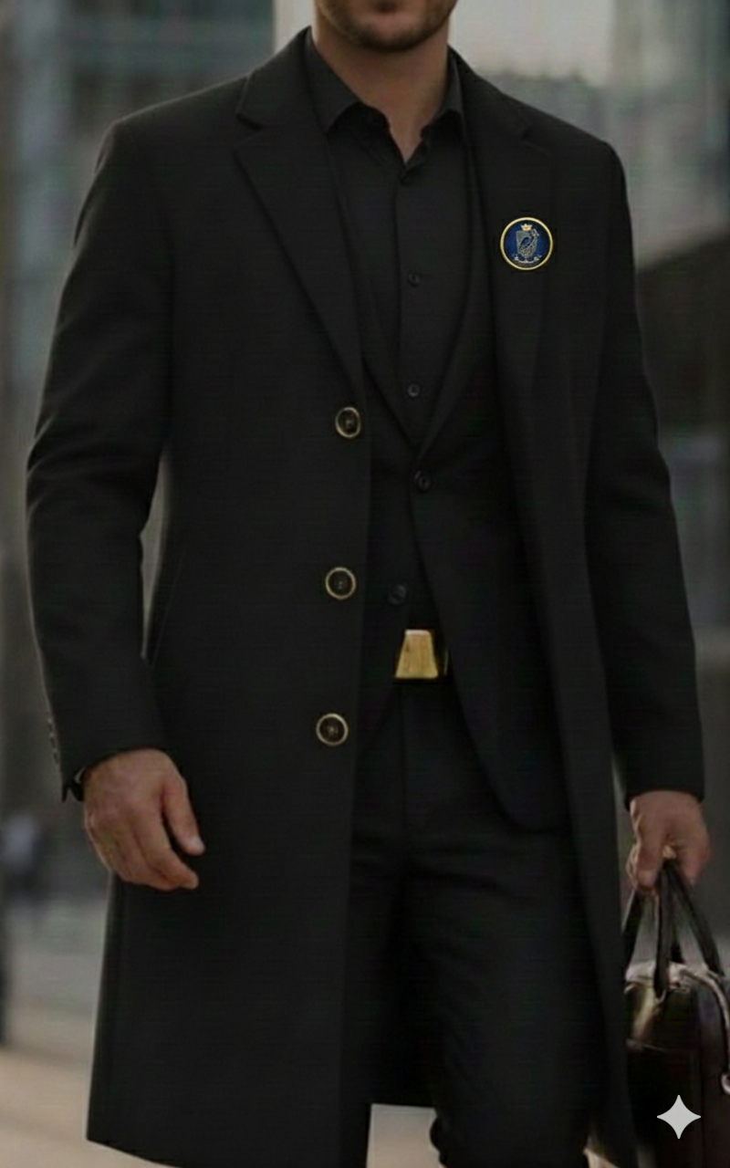 Men's Classic Black & Gold Buttons Suit Coat