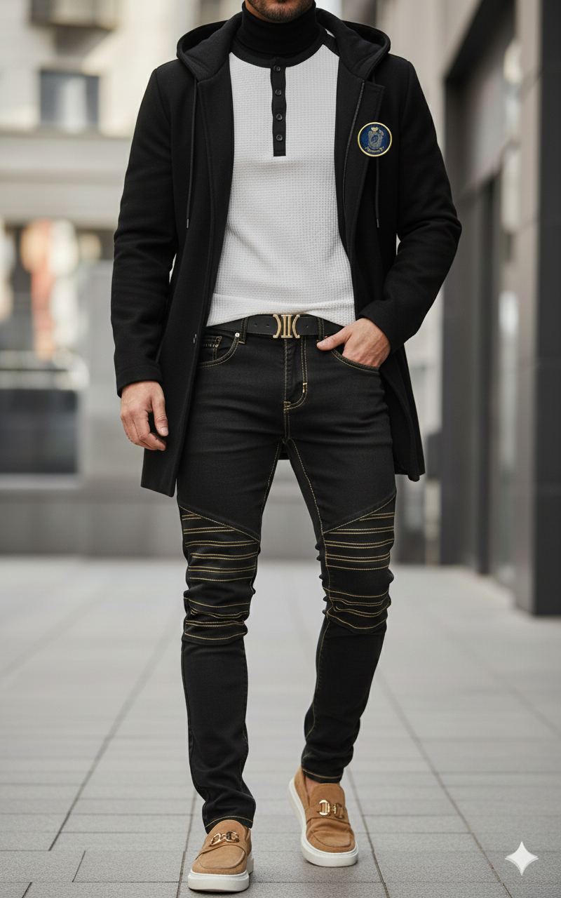 Men's Classic Black & Gold Buttons Suit Coat