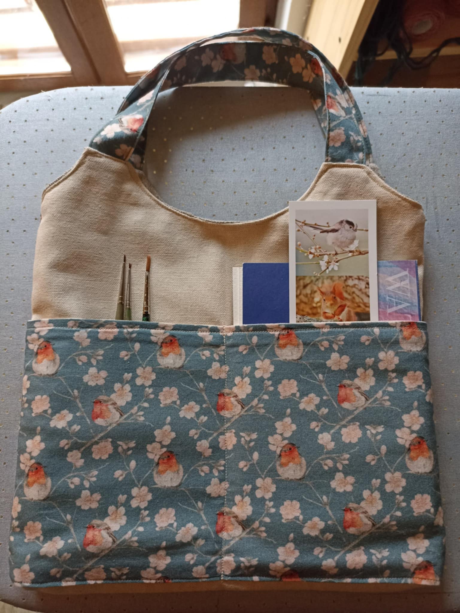 Sac en tissu fait main, tissu coton rouge-gorge, tissu jacquard fleurs