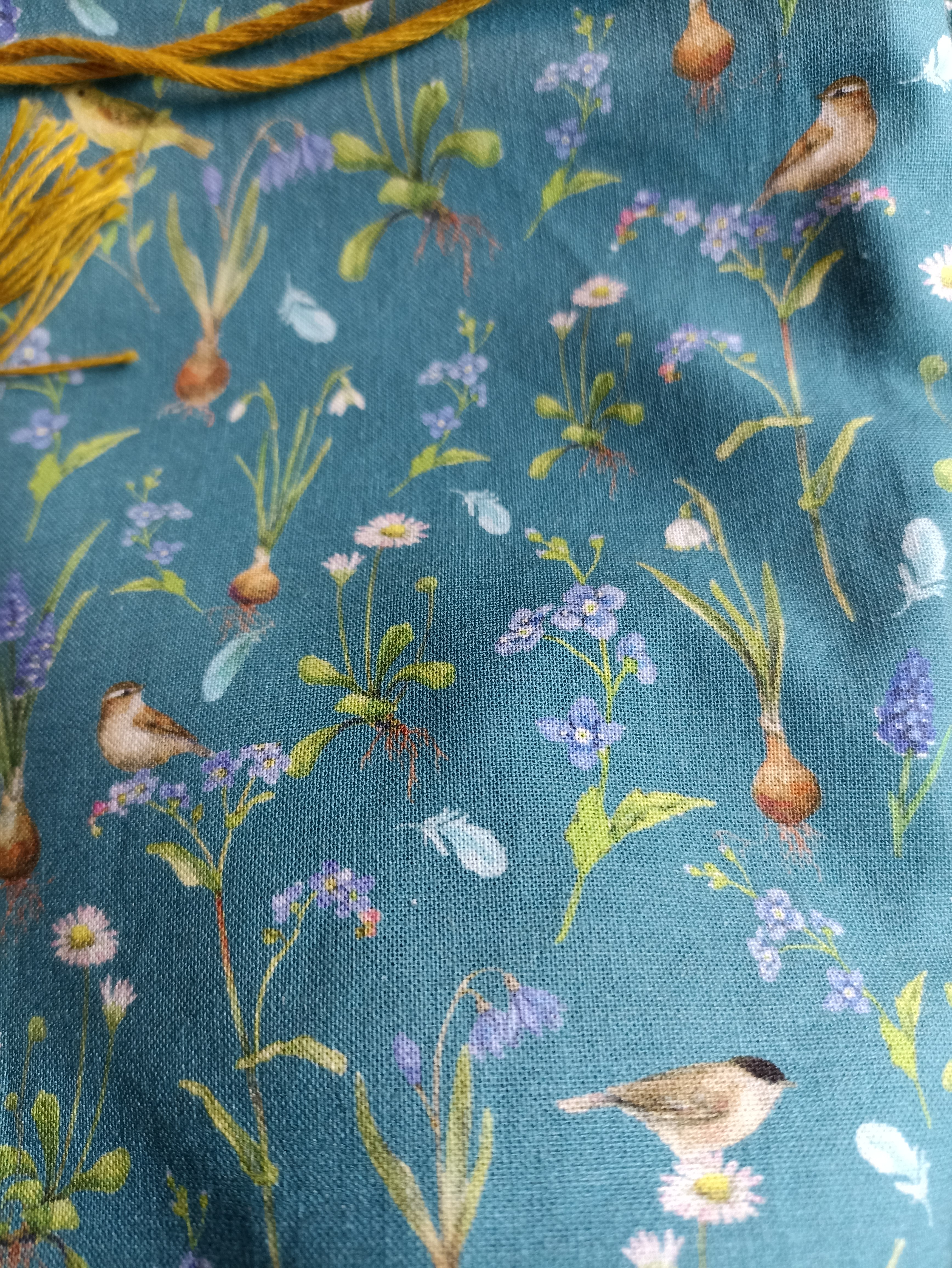 Sac tissu fait main, tissu oiseaux, mésanges, printemps