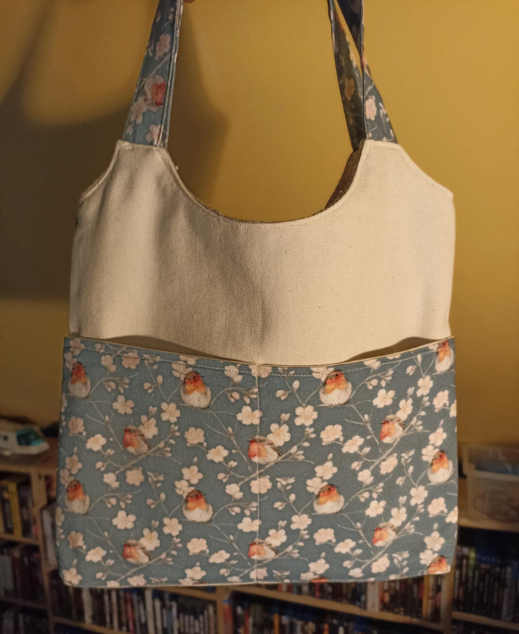 Sac en tissu fait main, tissu coton rouge-gorge, tissu jacquard fleurs
