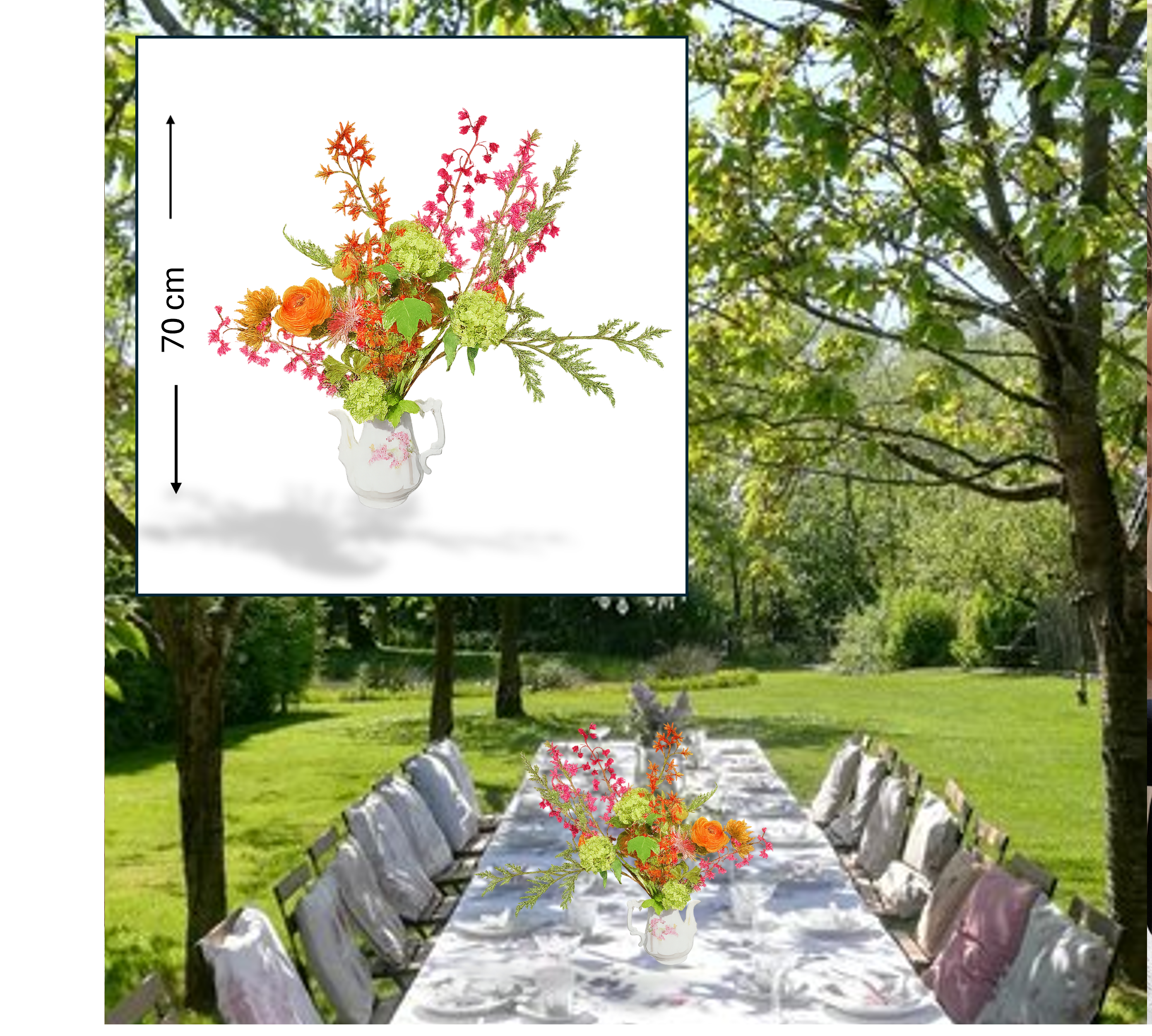 Zijde bloemen in koffiepot