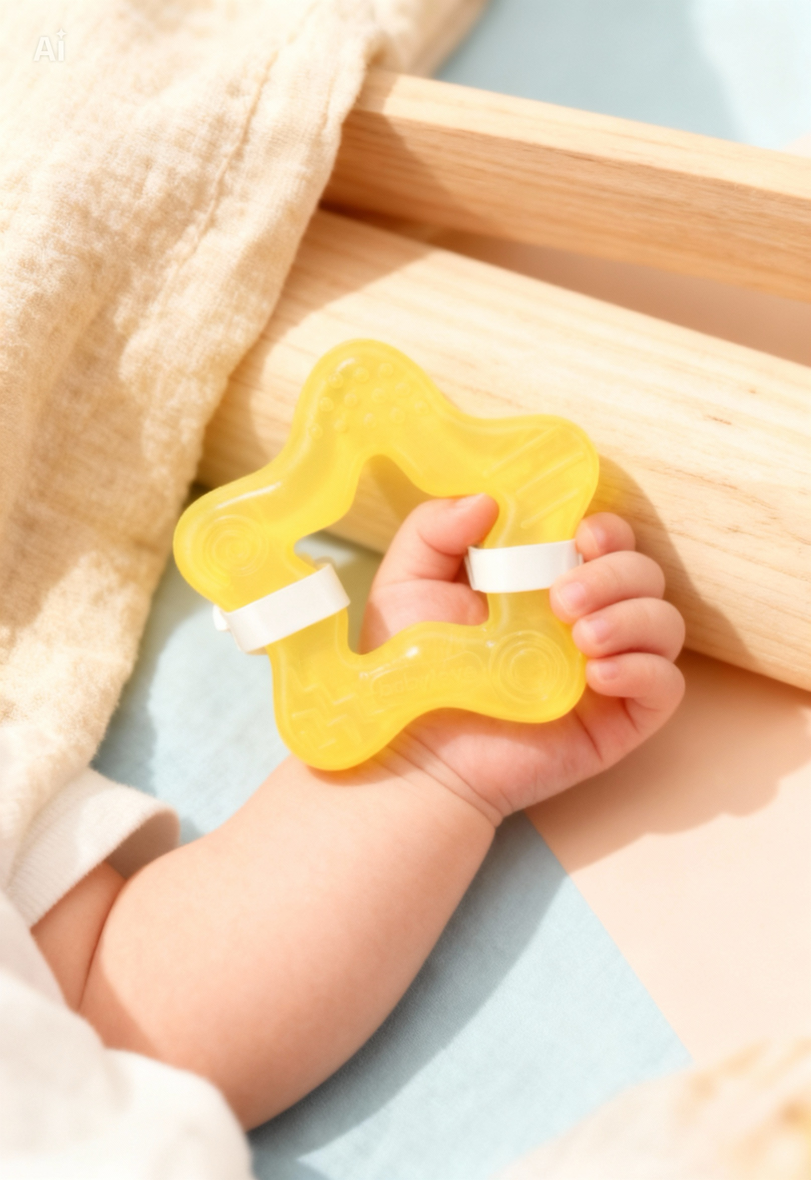 babylove 2-in-1 Teething Ring (Yellow & Blue), 1 pc