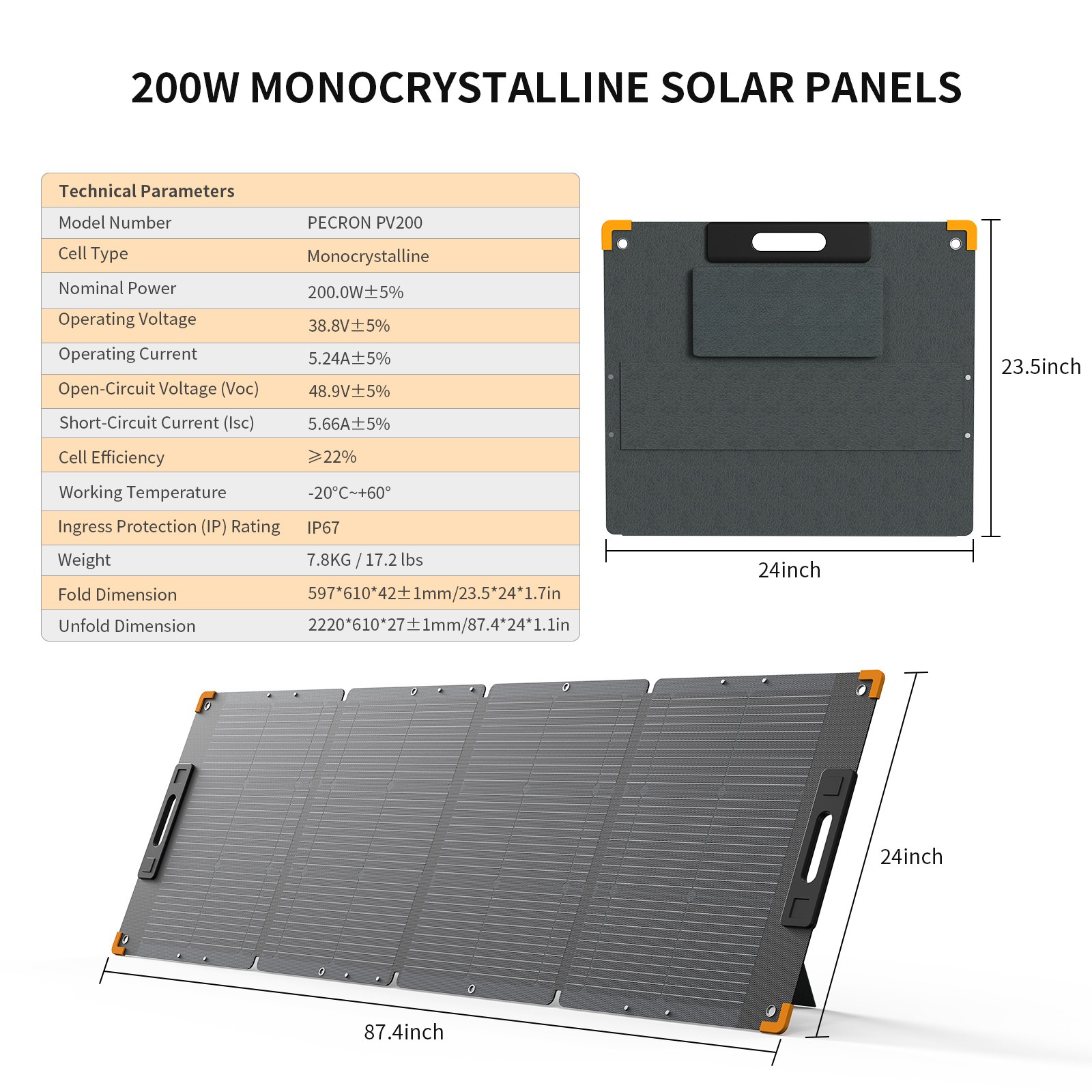 200W Portable Solar Panel Waterproof IP67