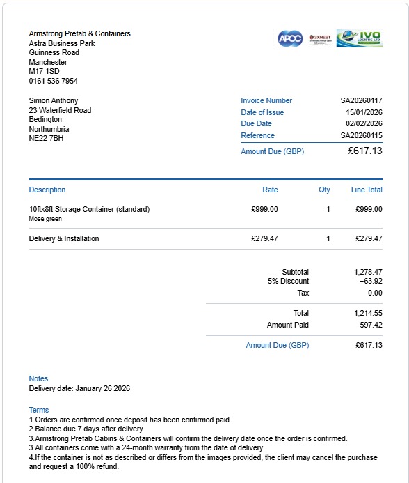 Delivery tracking Refrance number: SA20260117