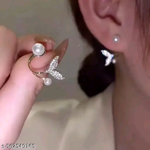 Pearl and Rhinestone Whale Tail Earrings