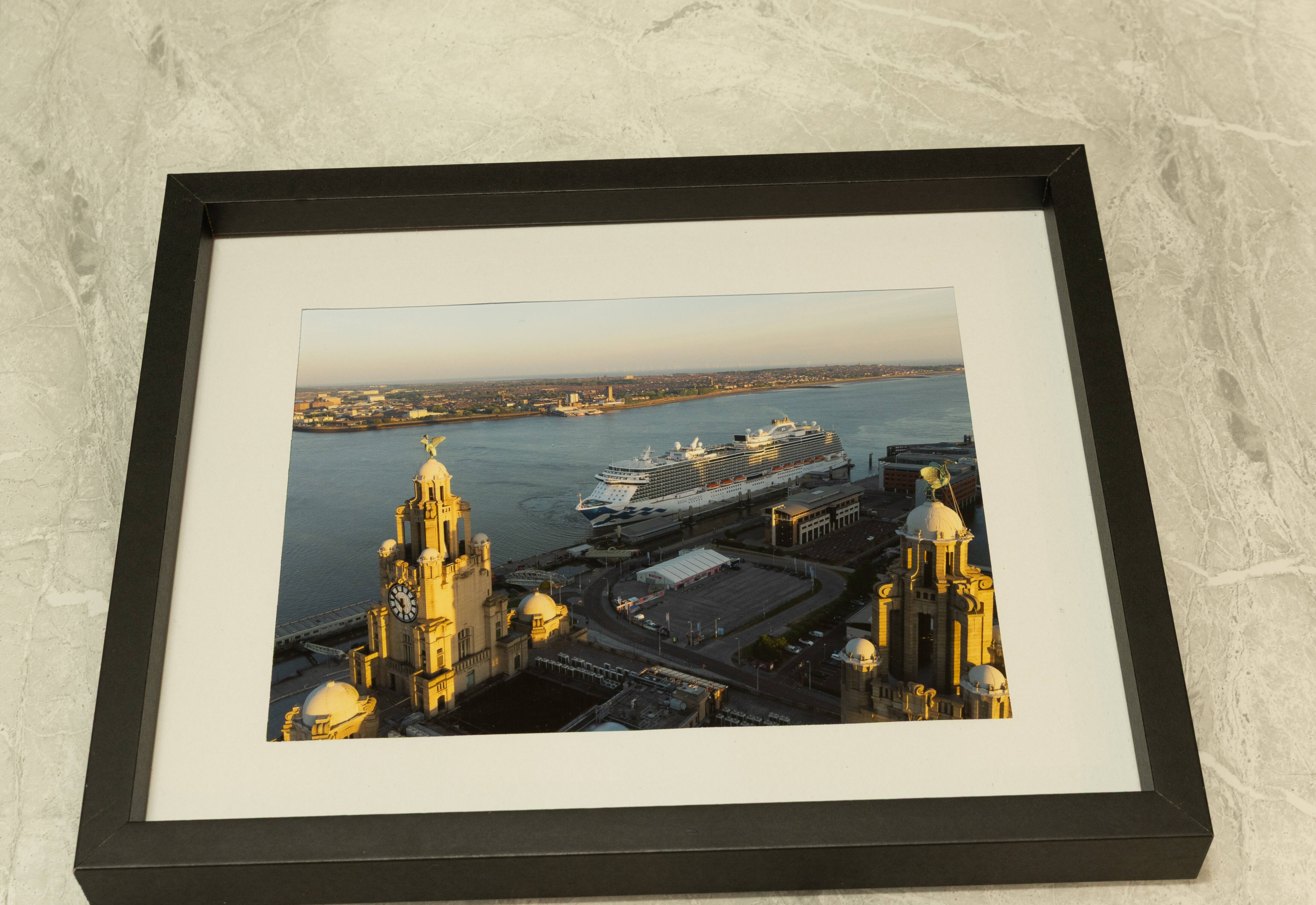 Ready-Made Framed Print: Regal Princess Docked in Liverpool – 8" x 6", Black Frame with White Mount