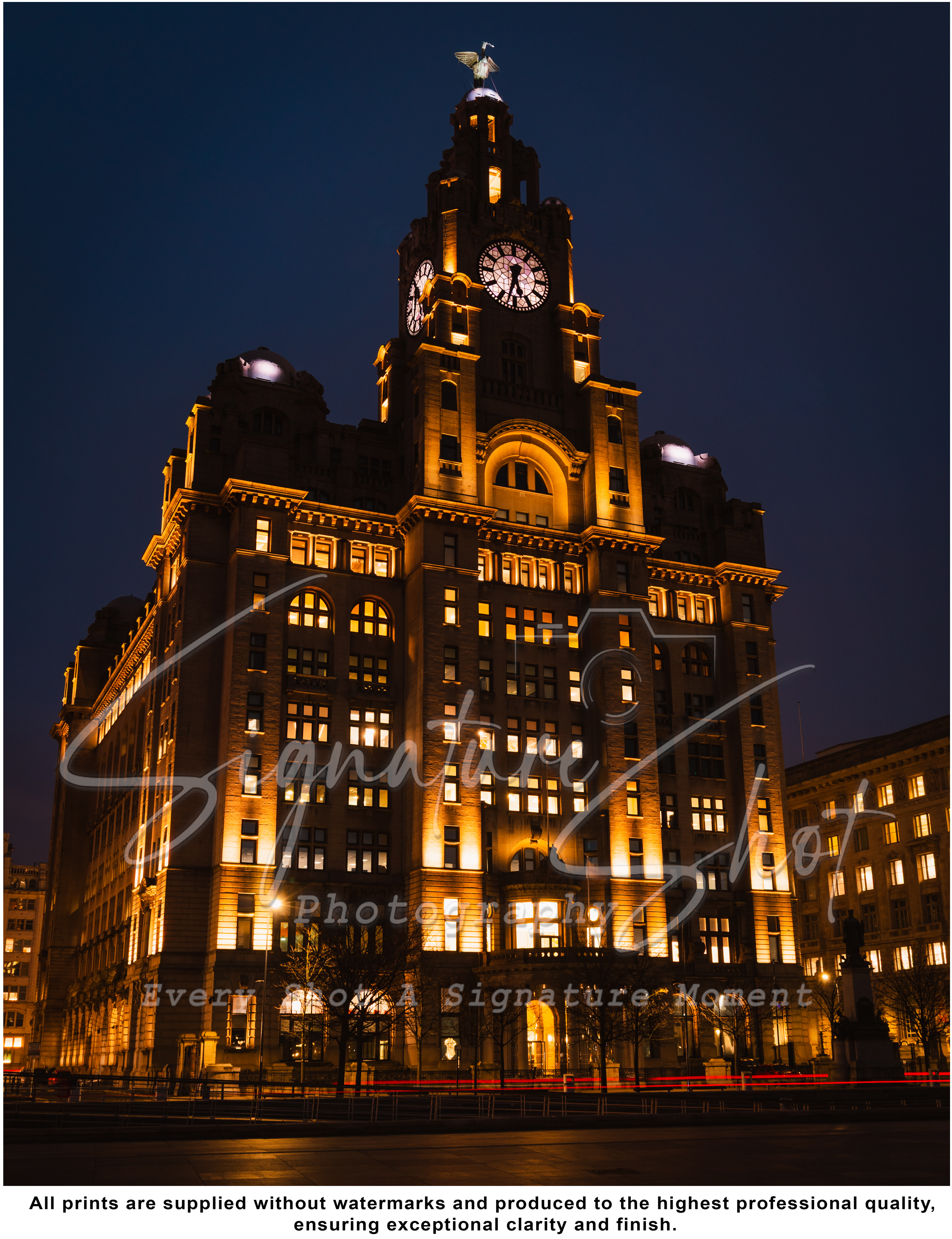The Iconic Beauty of Liverpool’s Royal Liver Building at Night | Cityscape Print