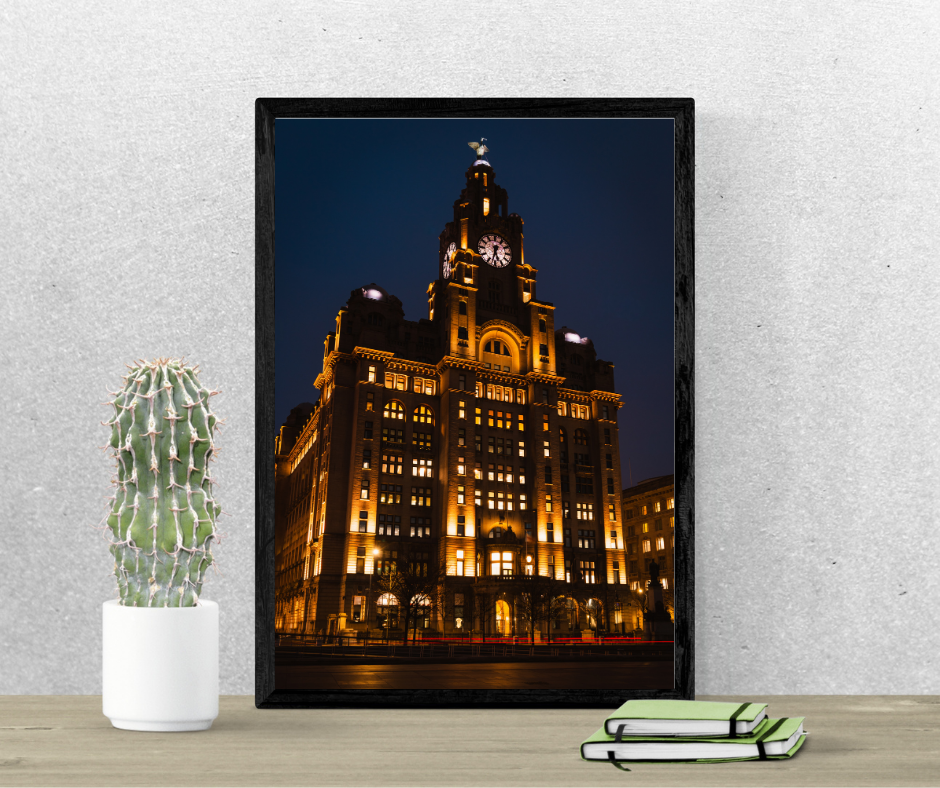 The Iconic Beauty of Liverpool’s Royal Liver Building at Night | Cityscape Print