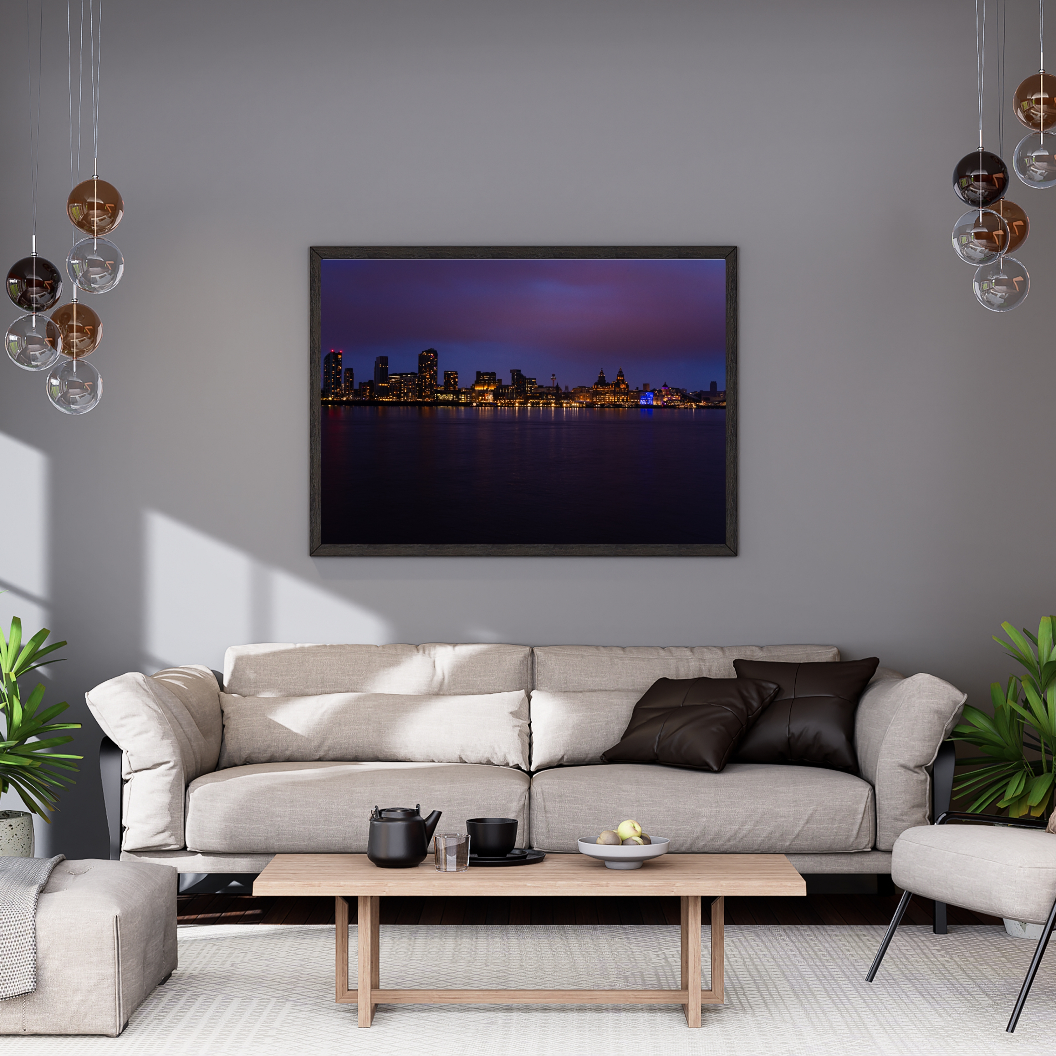 Liverpool Historic Waterfront Skyline – Night Reflections Premium Art Print