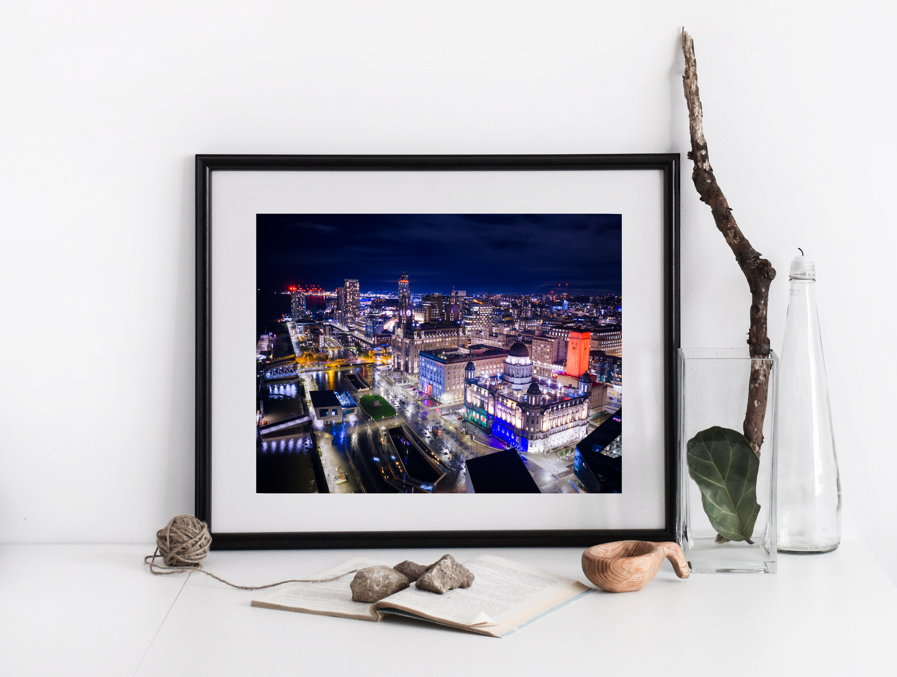 Aerial View Of Liverpool Pier Head At Night | Cityscape Print