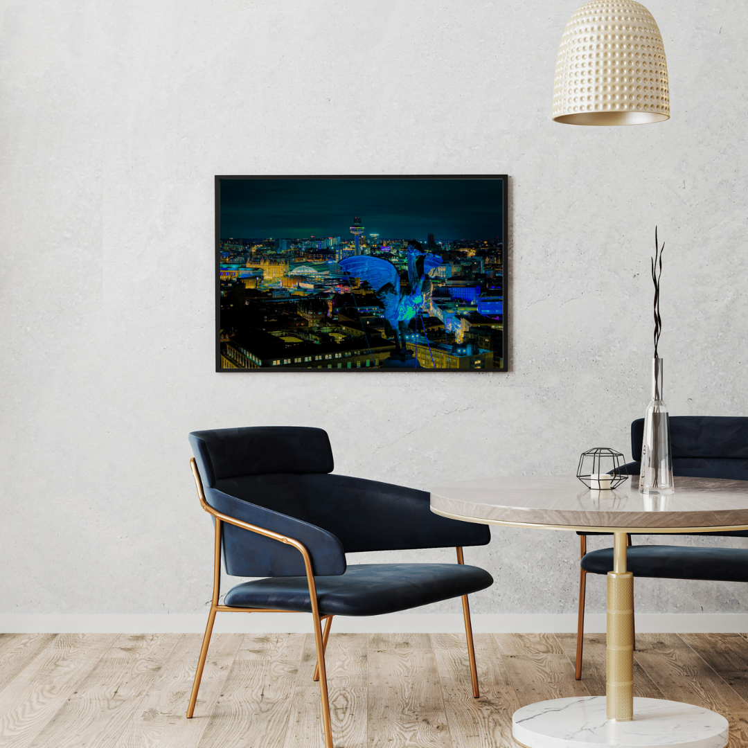 Liverpool Night Skyline with Liver Bird – Illuminated Cityscape  Print