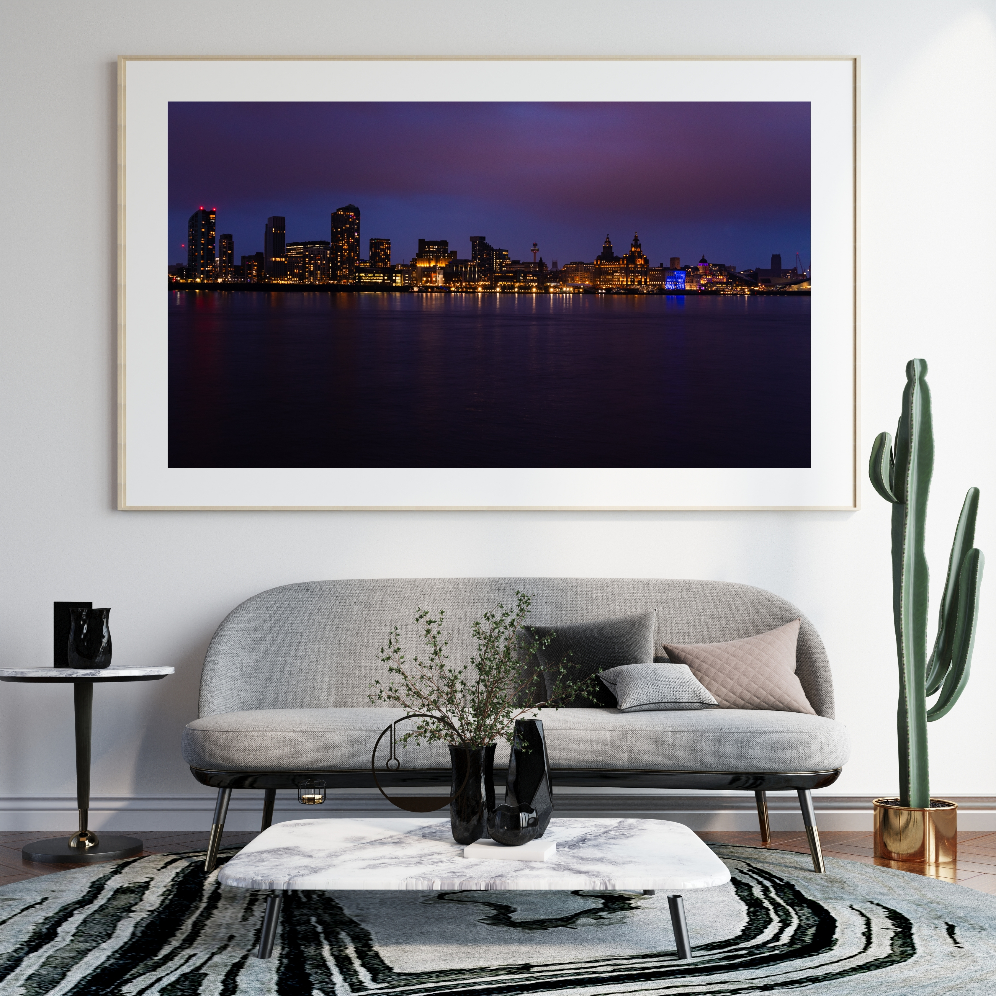 Liverpool Historic Waterfront Skyline – Night Reflections Premium Art Print