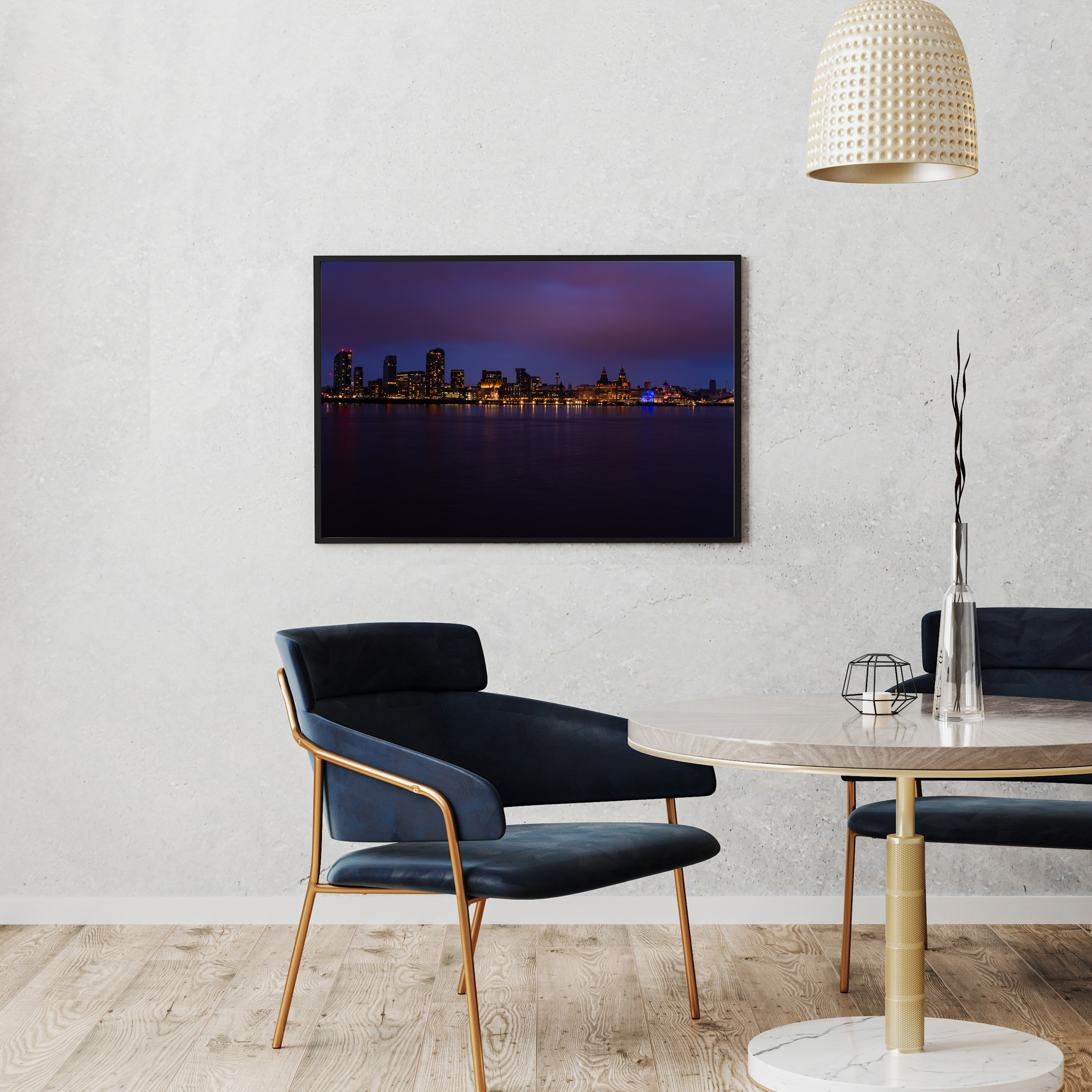 Liverpool Historic Waterfront Skyline – Night Reflections Premium Art Print