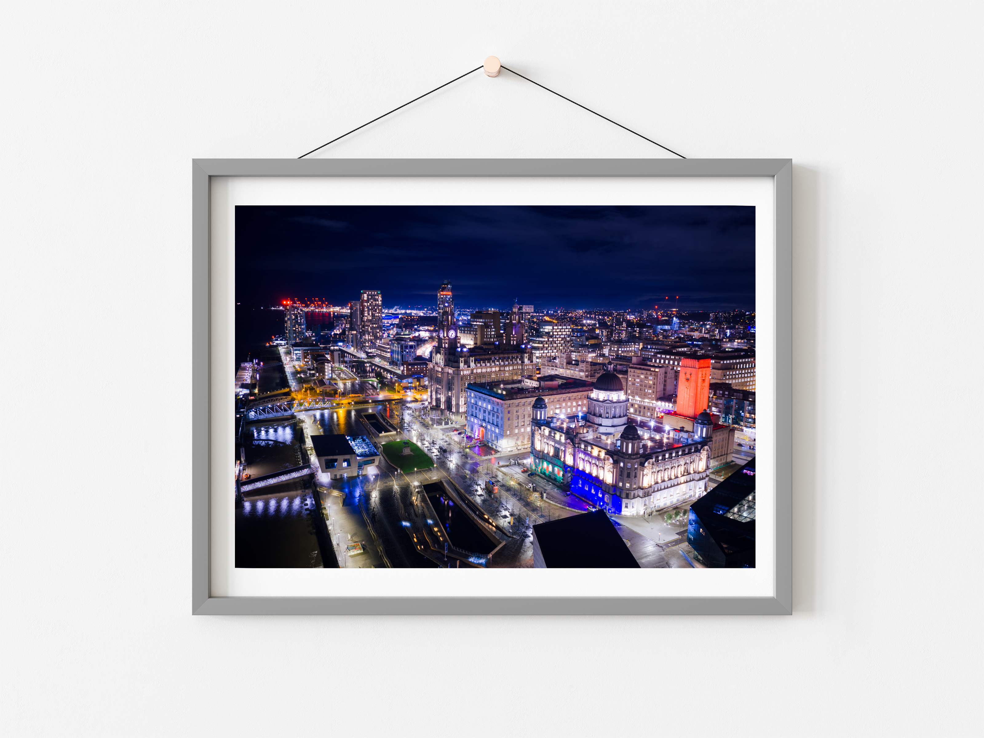 Aerial View Of Liverpool Pier Head At Night | Cityscape Print