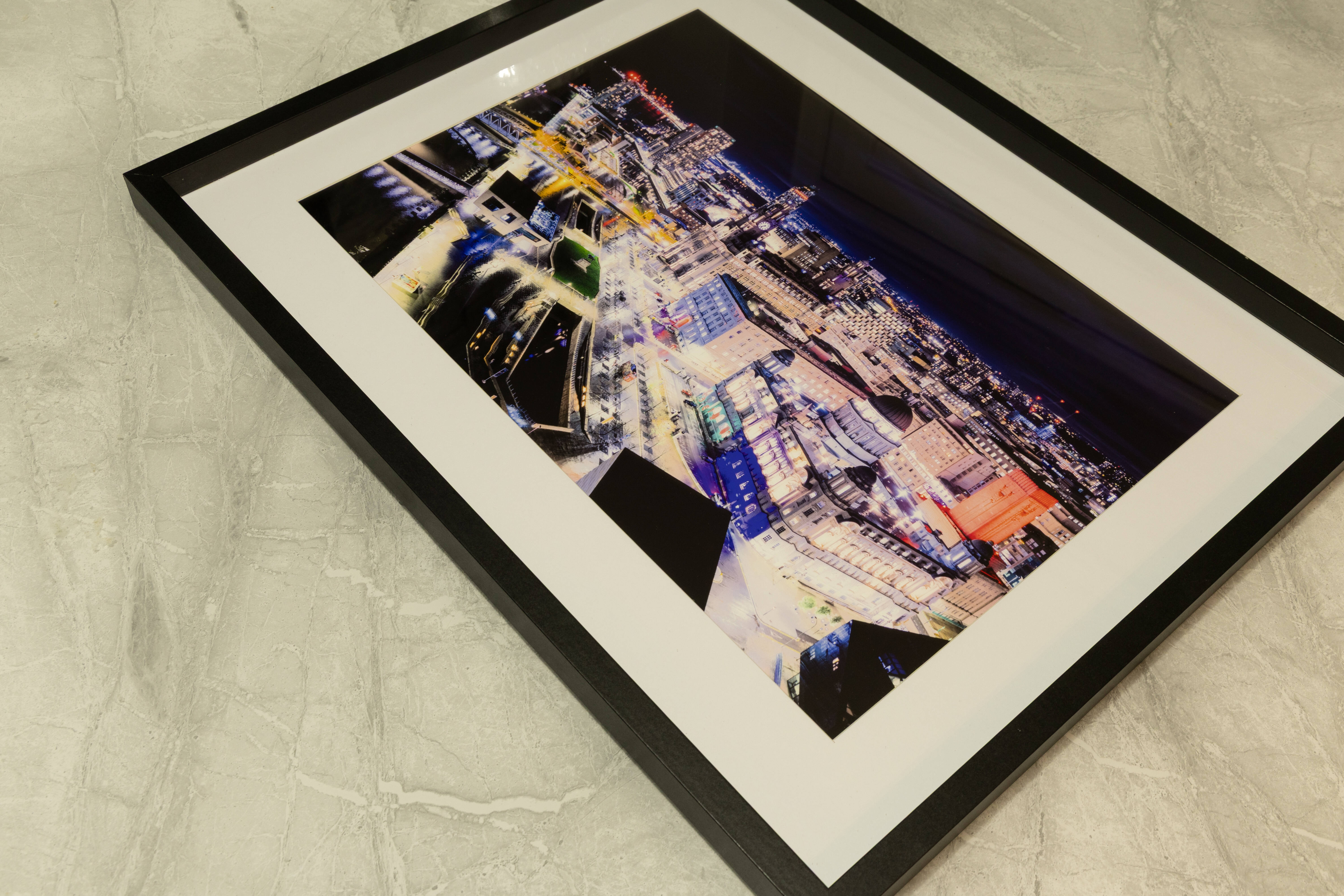 Liverpool Pier Head Vibrant Night Scene | Fine Art Framed A3 Print