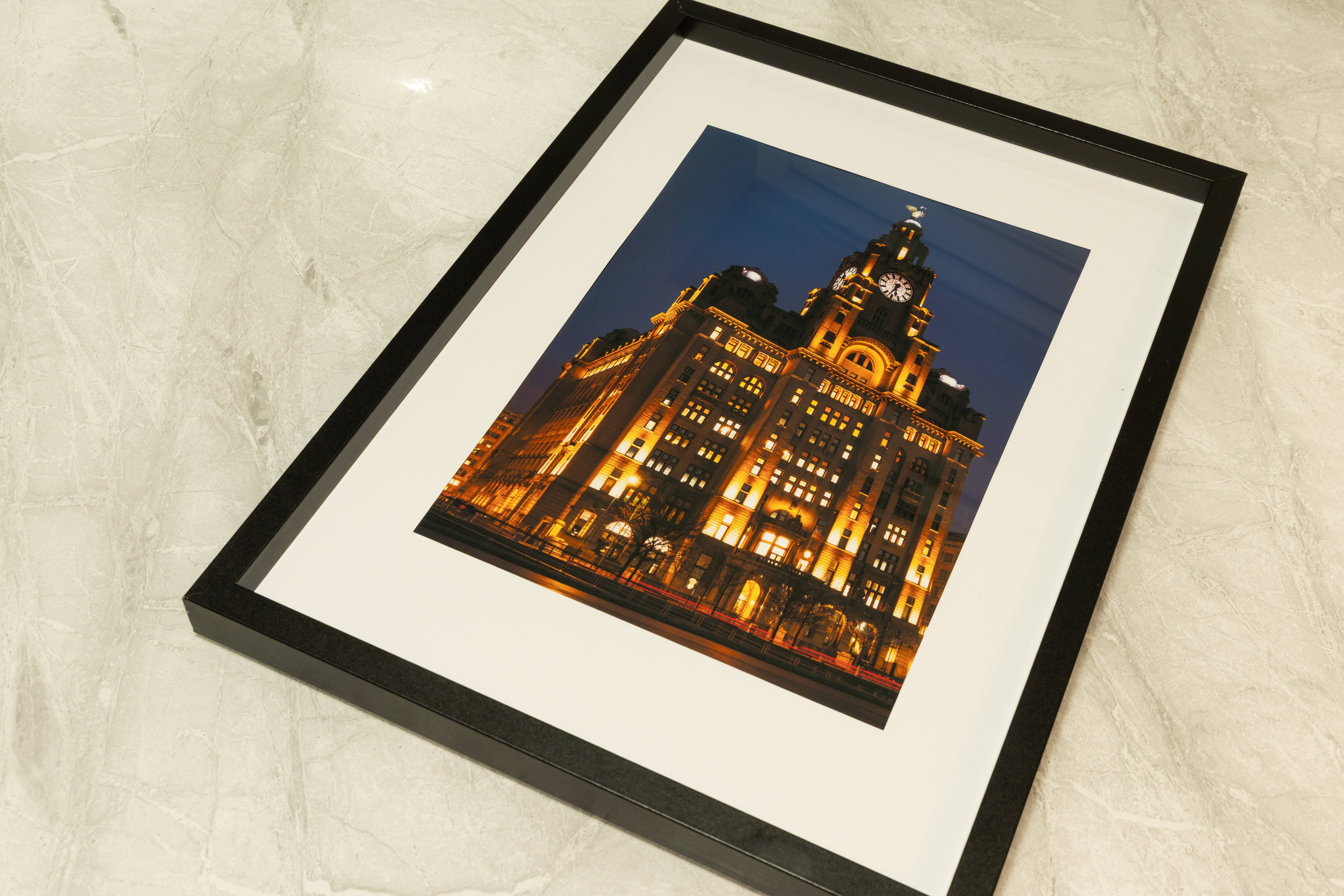 Ready-Made Framed Print: Royal Liver Building – Liverpool Waterfront, A4, Black Frame with White Mount