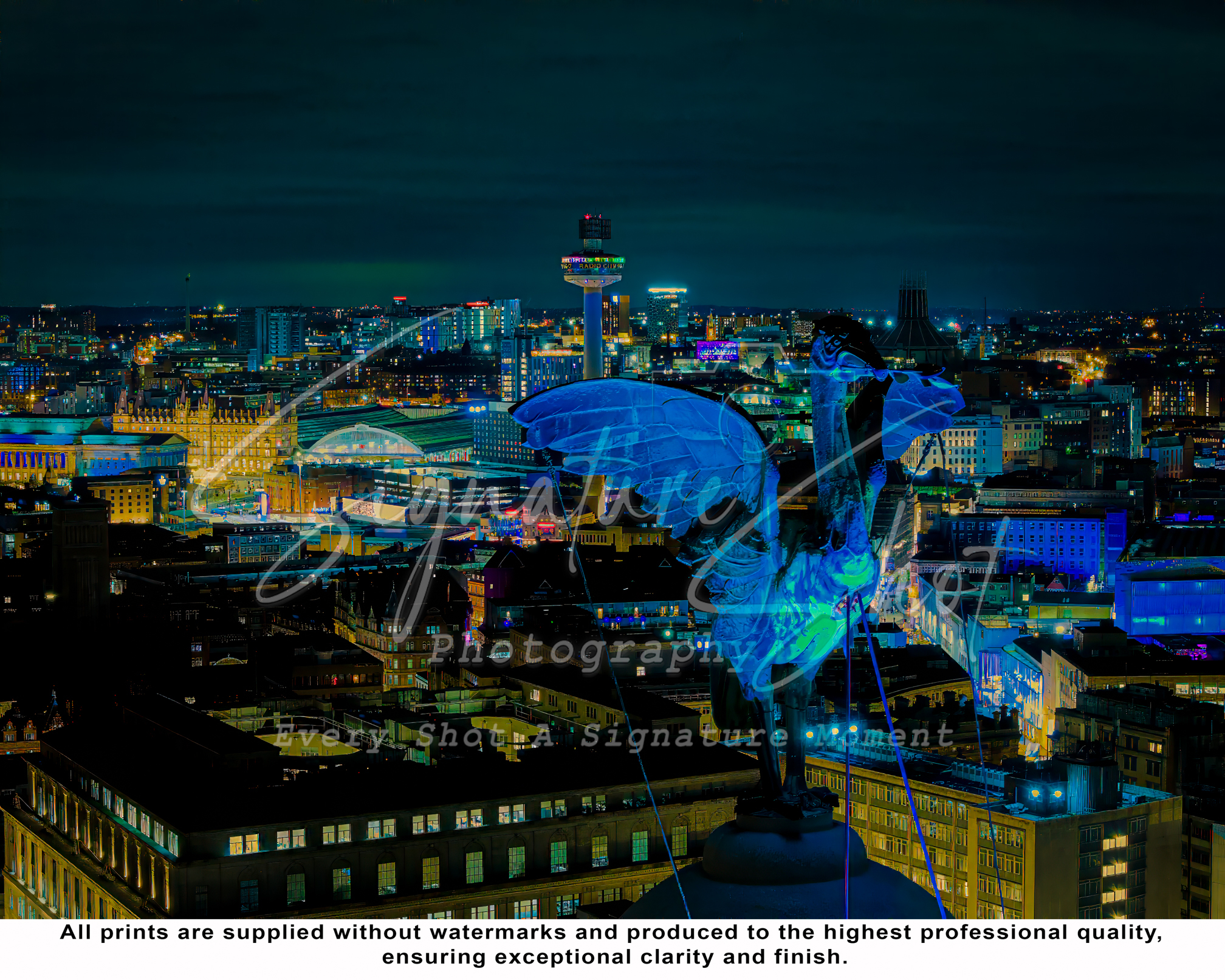 Liverpool Night Skyline with Liver Bird – Illuminated Cityscape  Print