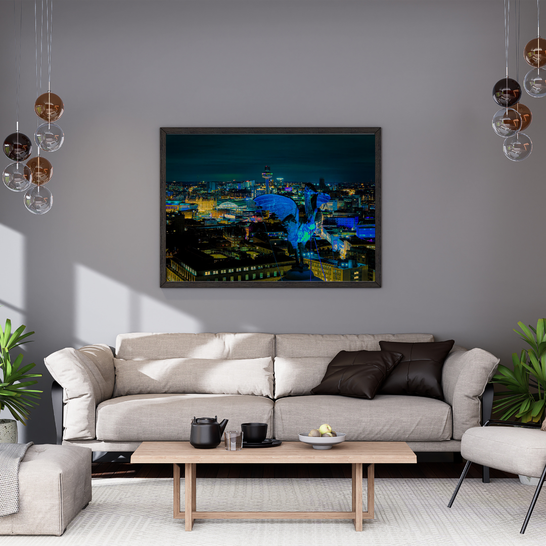 Liverpool Night Skyline with Liver Bird – Illuminated Cityscape  Print