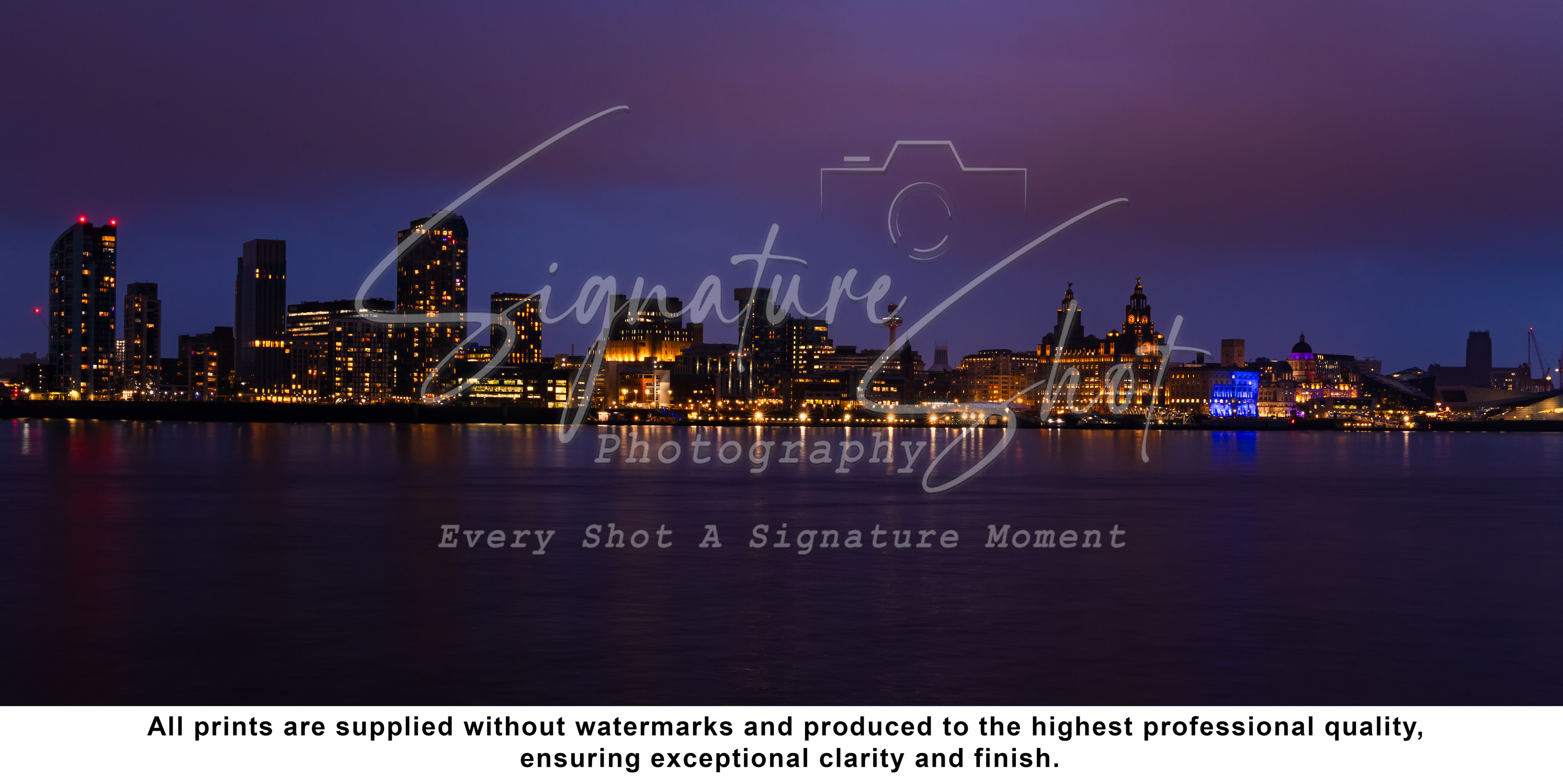 Liverpool Historic Waterfront Skyline – Night Reflections Premium Art Print
