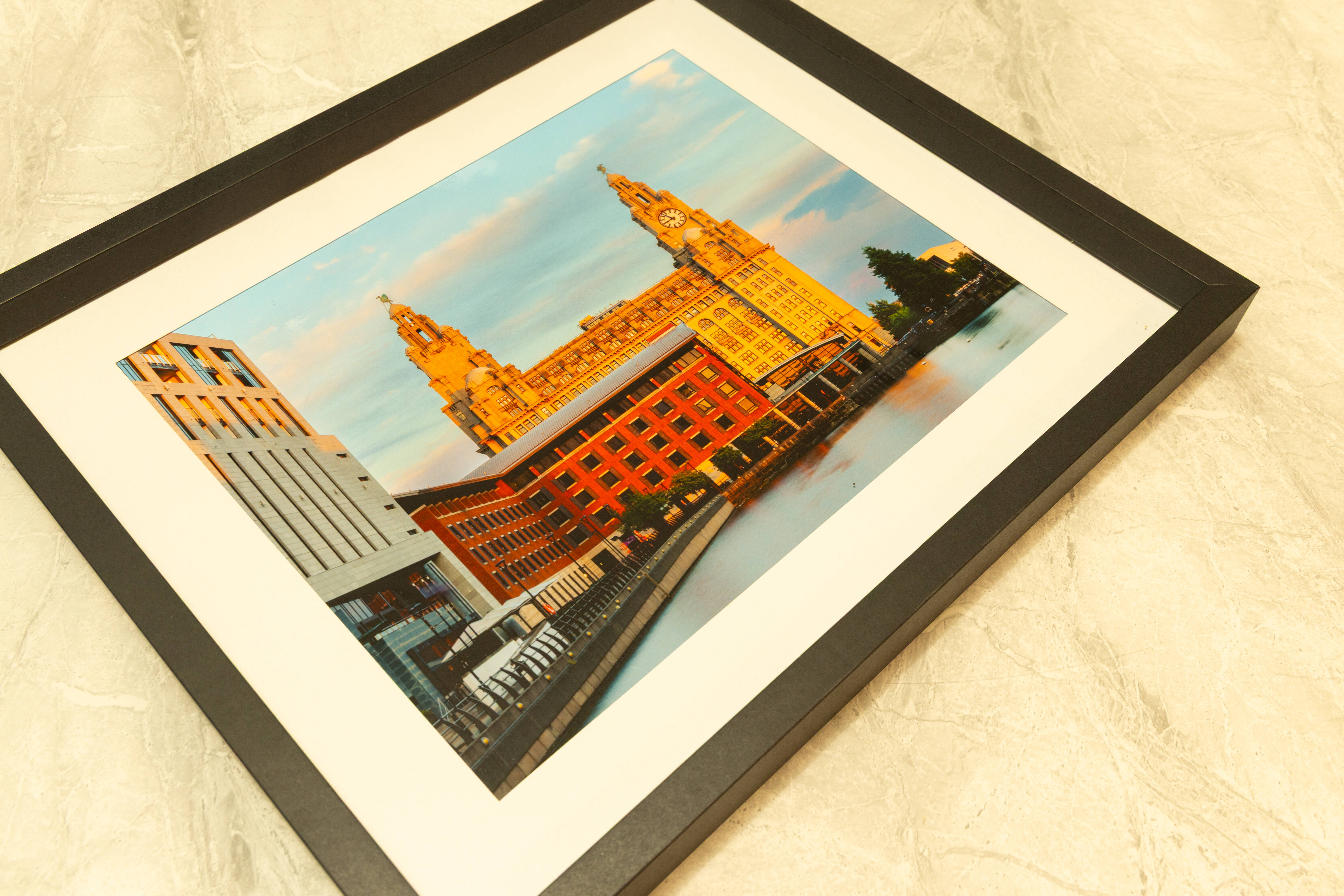 Ready-Made Framed Print: Liverpool Waterfront & Royal Liver Building – 10" x 8", Black Frame with White Mount