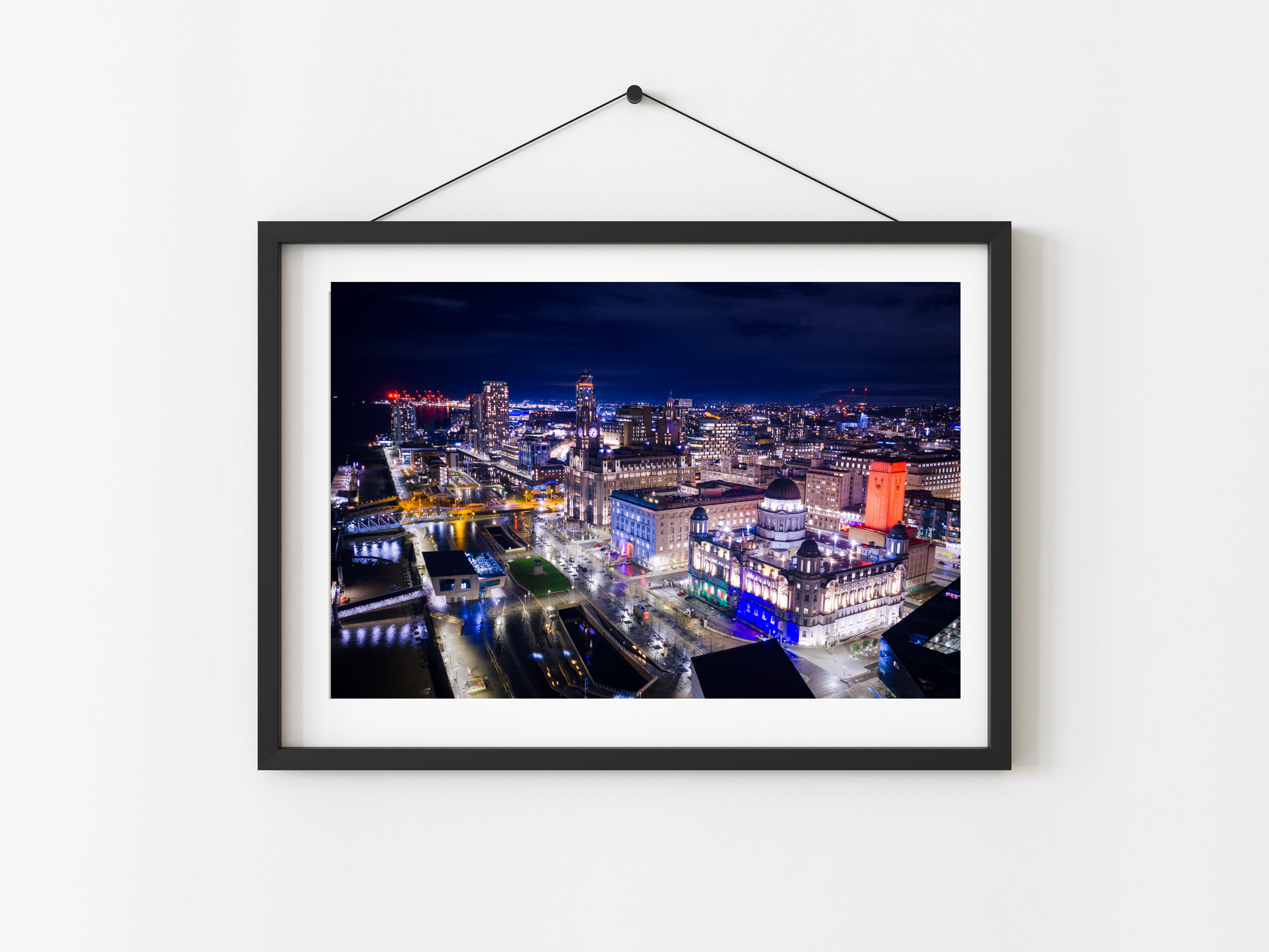 Aerial View Of Liverpool Pier Head At Night | Cityscape Print