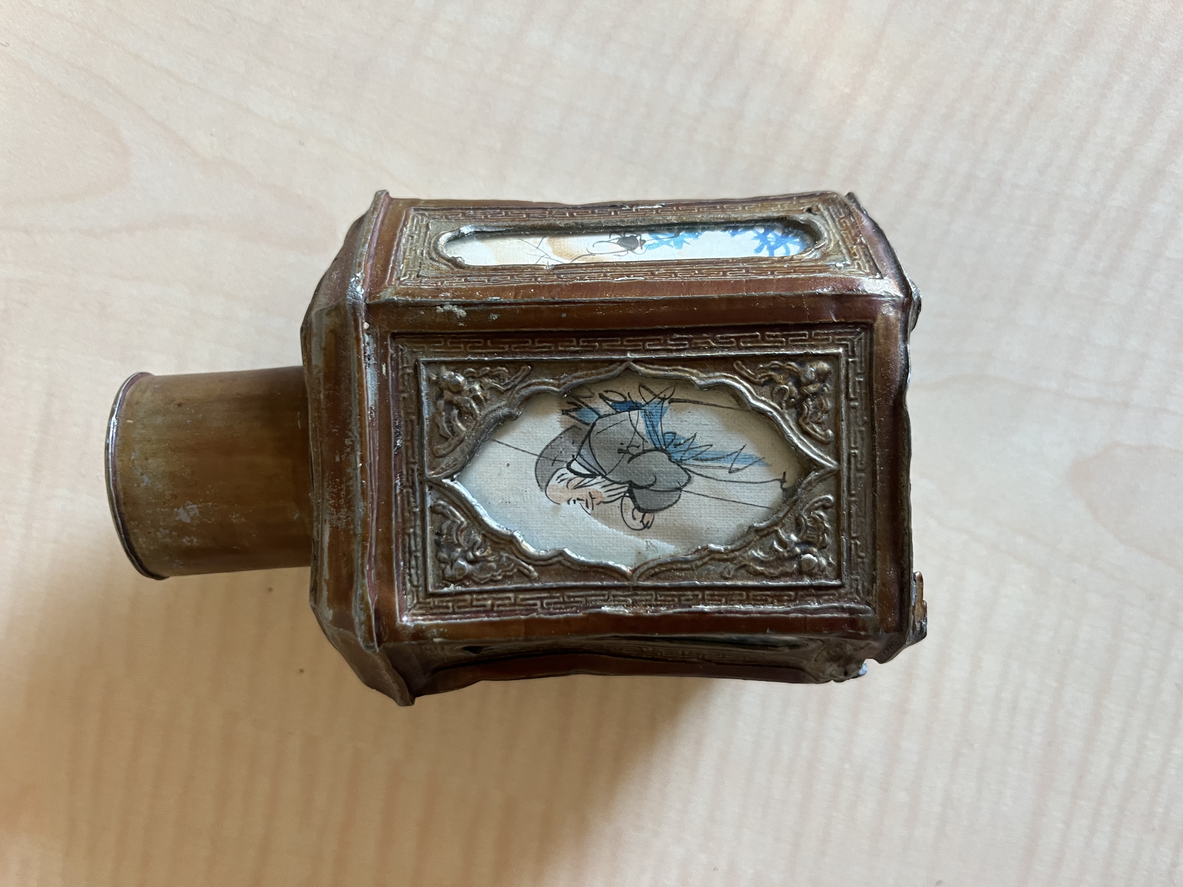 Rare Boîte à Thé / Pot à Tabac Chinois en Étain de Swatow – Fin XIXe / 1900