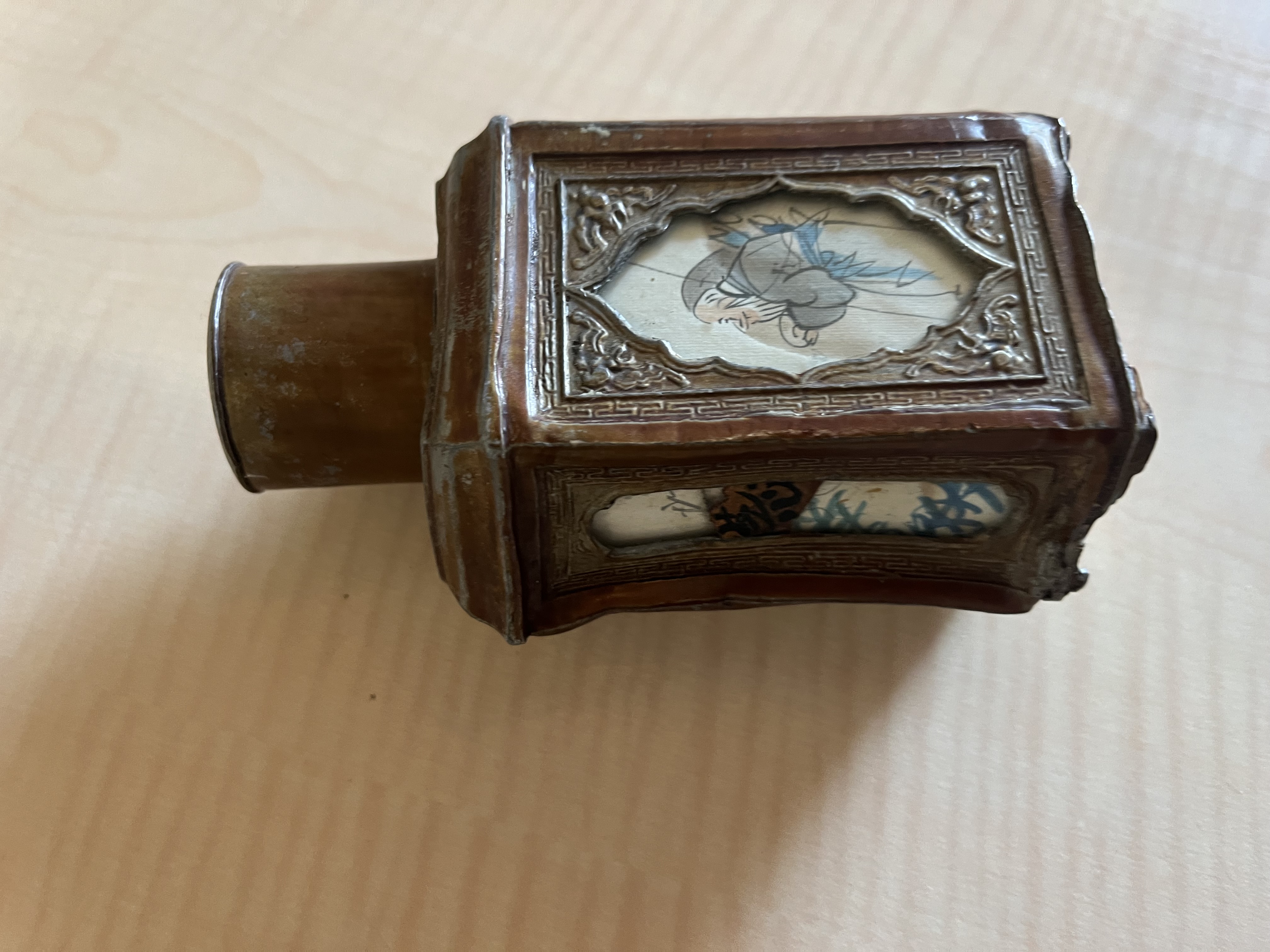 Rare Boîte à Thé / Pot à Tabac Chinois en Étain de Swatow – Fin XIXe / 1900