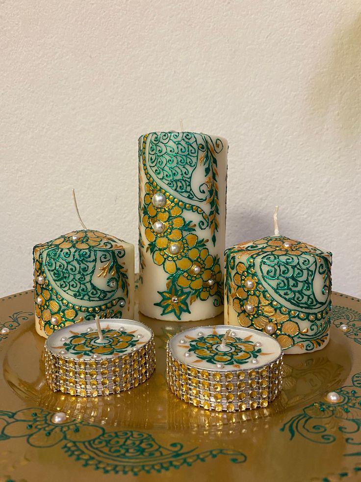 Decorative Hand-Painted Candle Set