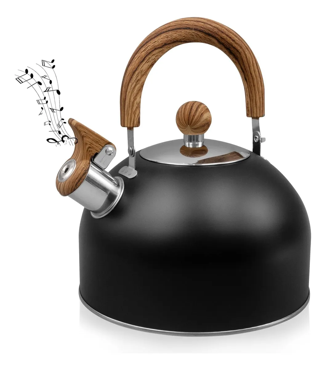 Tetera Silbadora Acero Inoxidable 2l Negra Negro