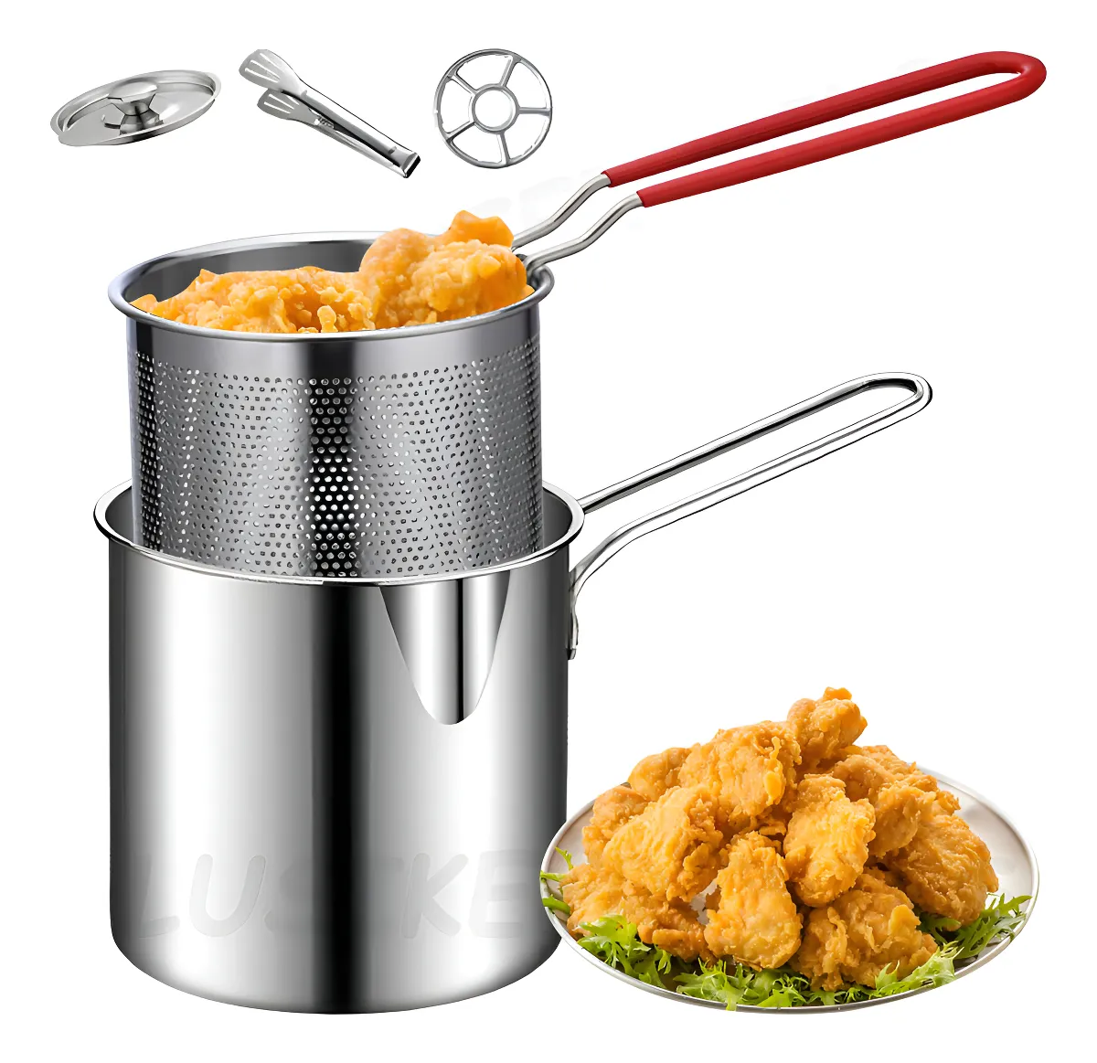 Freidora LUSIKEERTSILS Mini Acero Inoxidable 1.7L Con Cesta Plateado