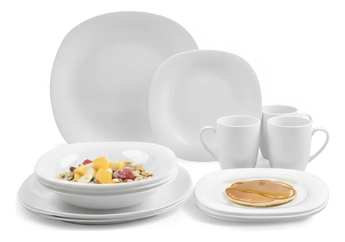 Vajilla Opal 16 Pzas Cuadrada Blanca