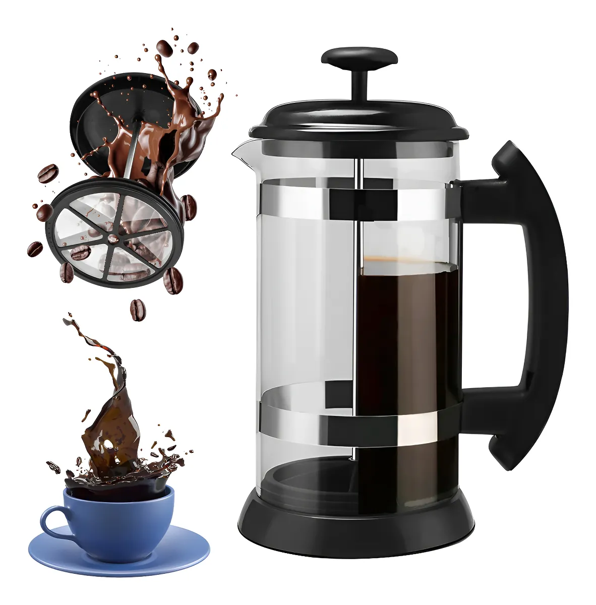 Cafetera Prensa Francesa De Acero Inoxidable Y Vidrio 1 Lt Color Negro