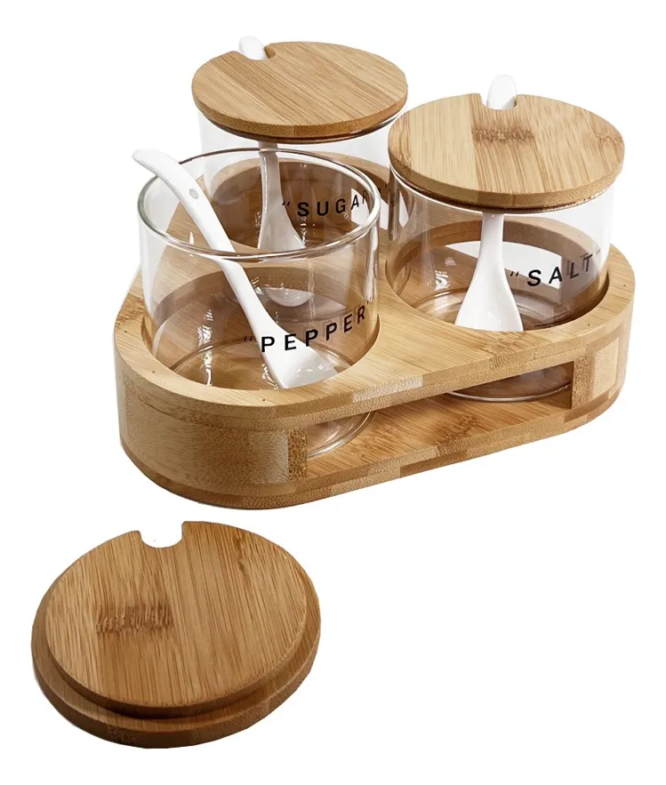 Set 3 frascos base de madera