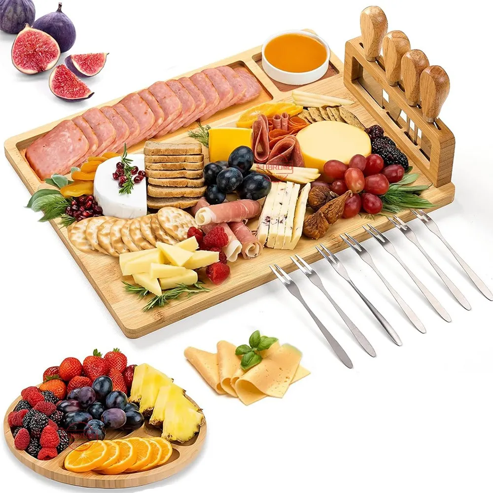 Tabla De Quesos Bambú Rectangular Y Redonda