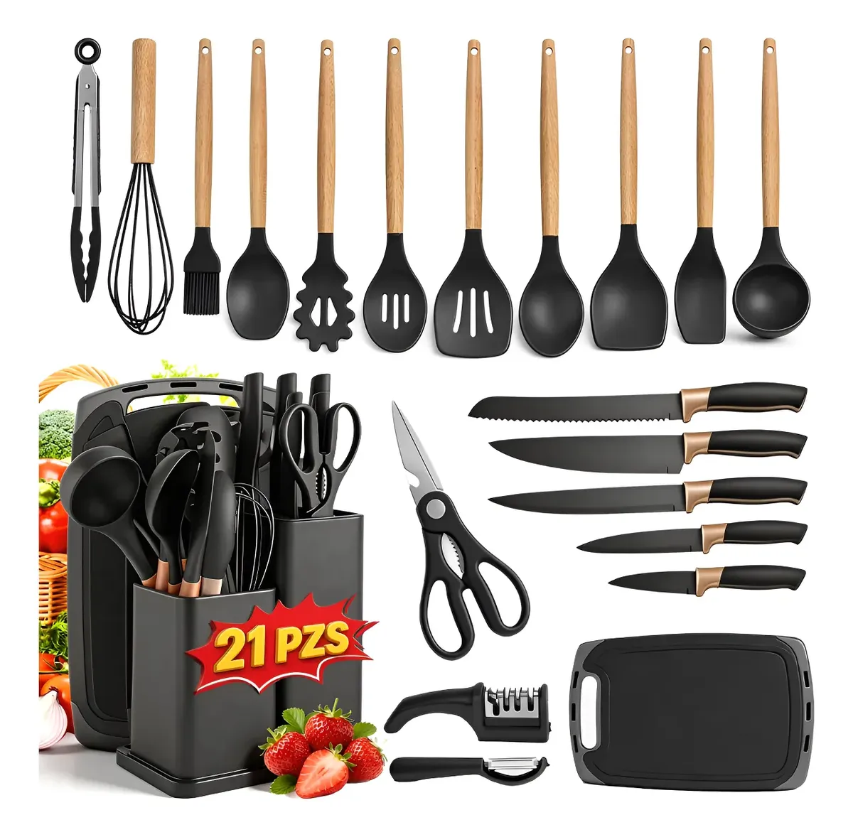 Juego utensilios silicona 21pzs