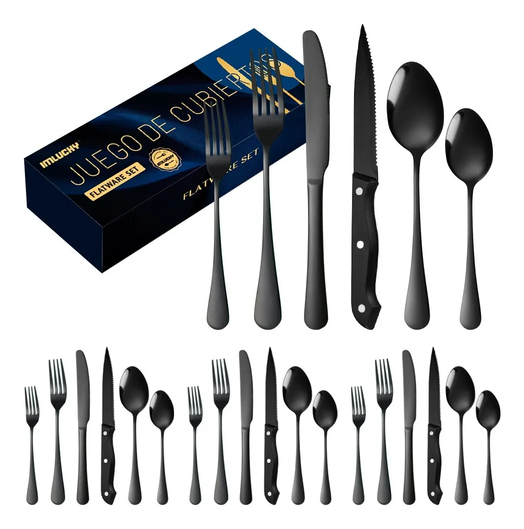 Juego de Cubiertos 24 Pzas. Negro