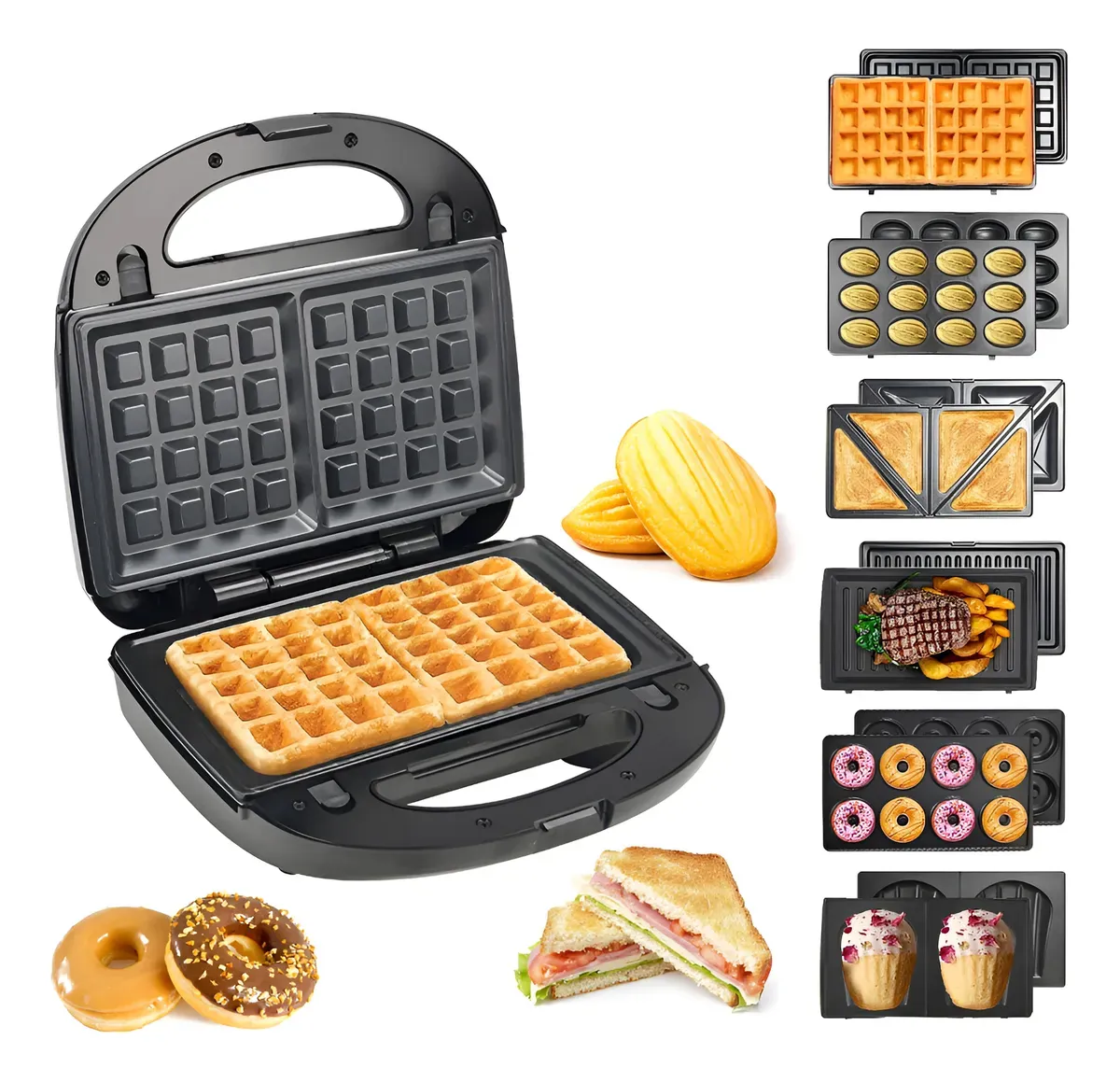 Máquinas De Donas Waflera Sandwichera Eléctrica 6 En 1