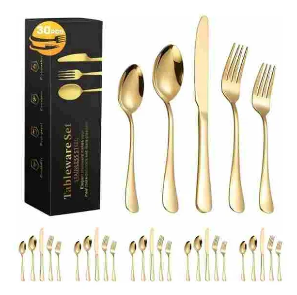 Juego De Cubiertos 30 Pzas. Dorado