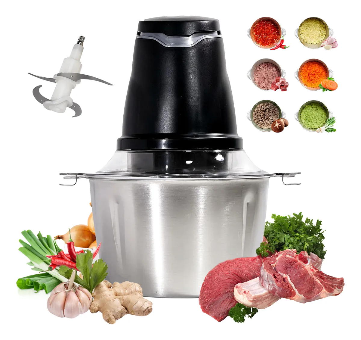 2l Procesadores De Carne Eléctrica De Acero Inoxidable 400w 2l-acero Inoxidable