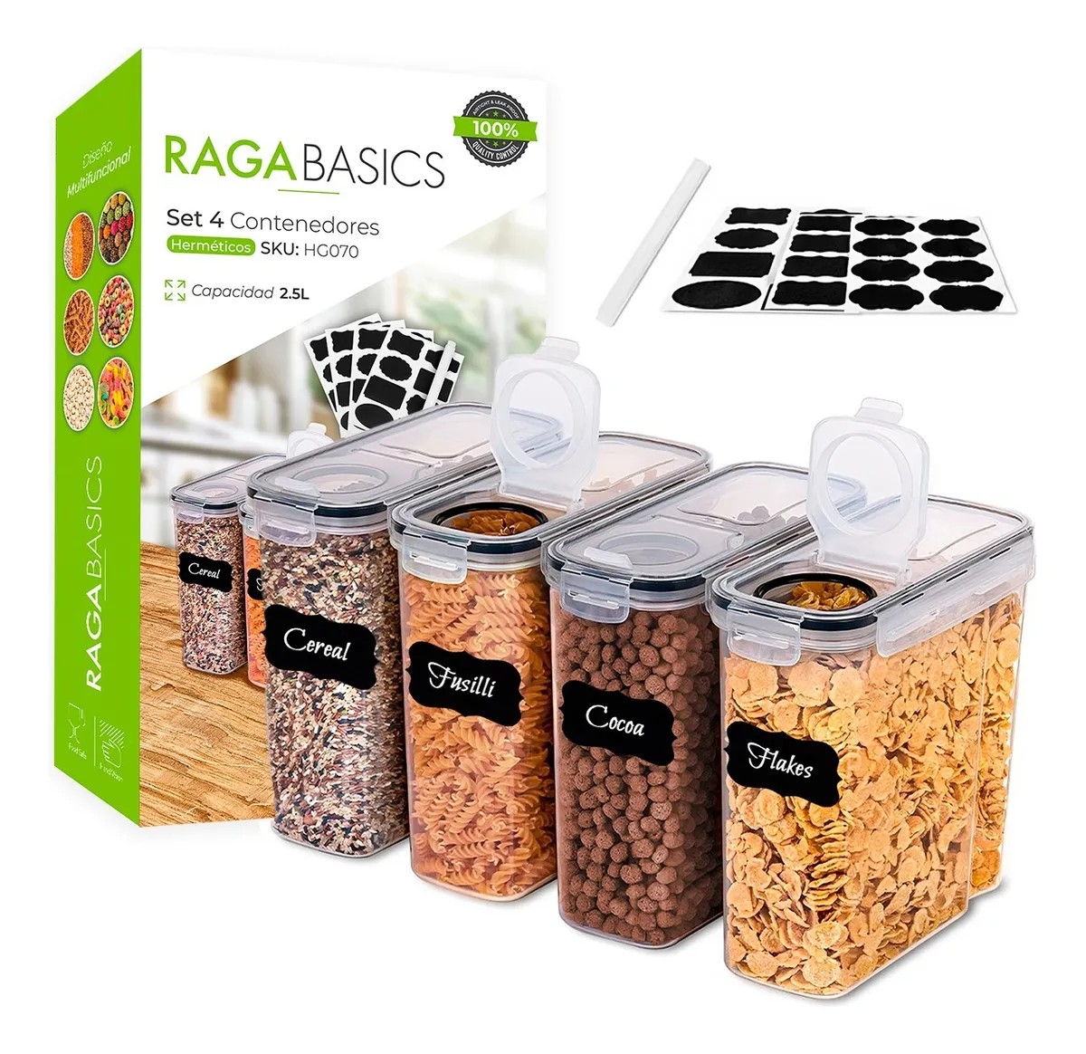 4 Contenedores Herméticos Cereal
