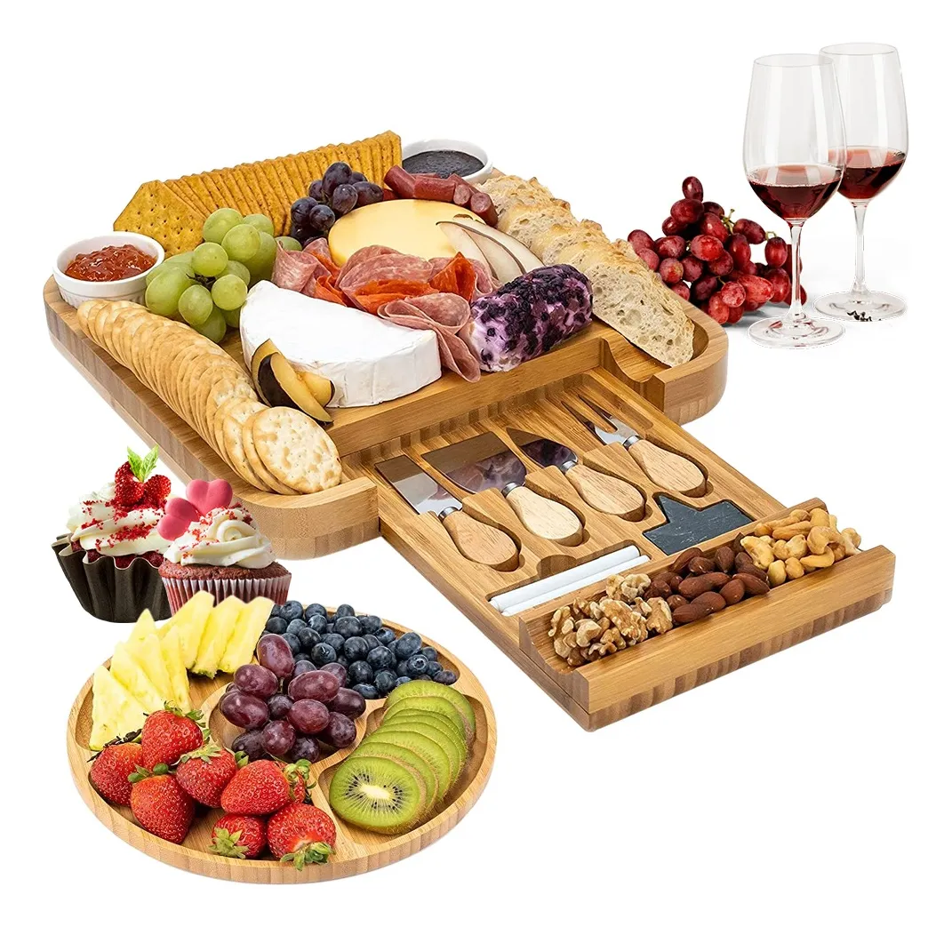 Tabla De Quesos De Bambú Con Cajones