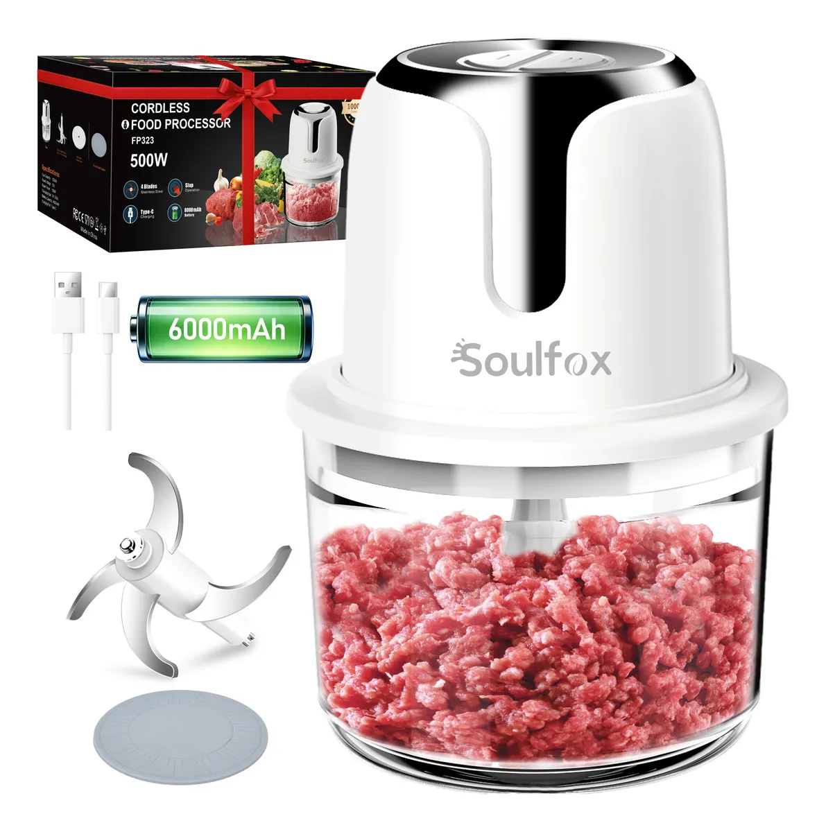 Procesador De Alimentos Inalámbrico 1l Vidrio 6000mah Usb-c