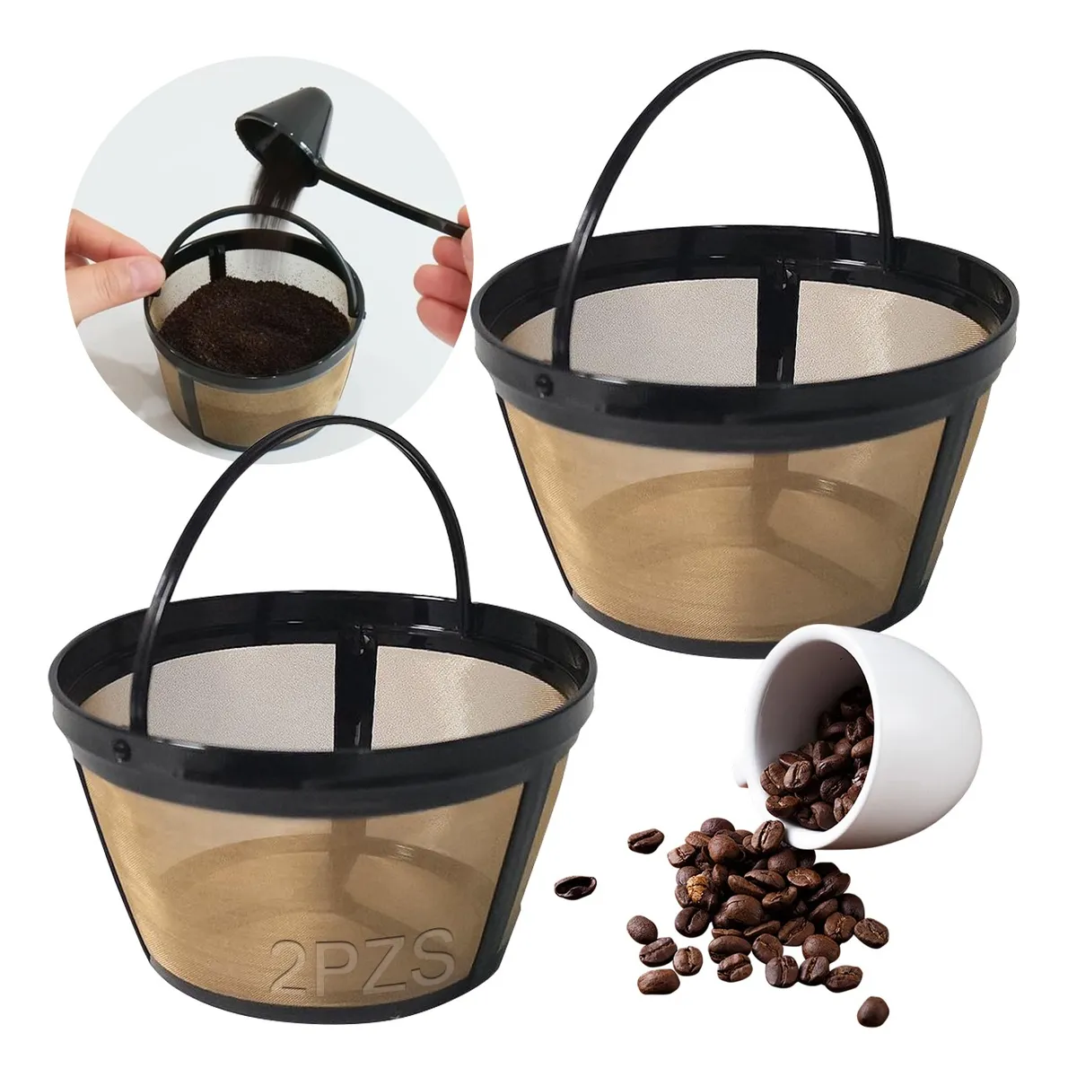2pzs Filtro Canasta Para Cafetera Reutilizable 10 A 12 Tazas