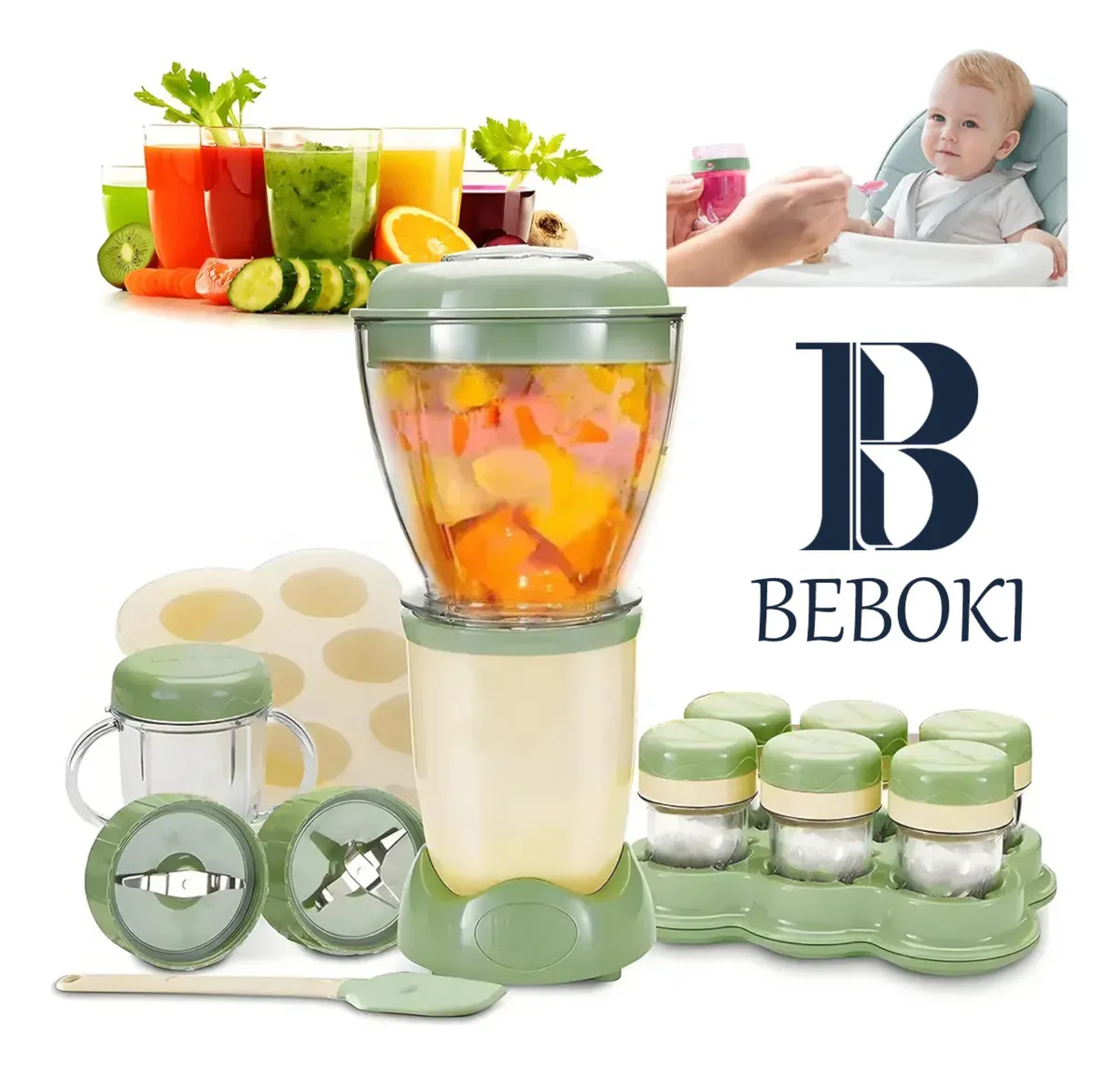 Beboki Sin Bpa Licuadora Para Papillas Bebe 900ml Procesador De Alimentos Bebe Licuadora Papilla 11 En 1,sistema Completo Para Hacer Alimentos Baby Complete Food-making System, licuadora Papilla