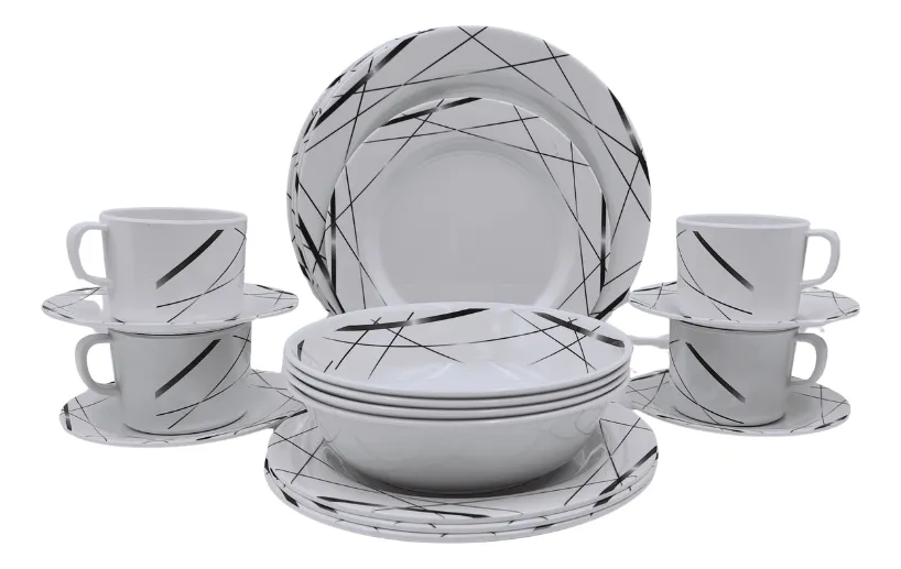 Vajilla Melamina 20 Pzas Blanco con líneas